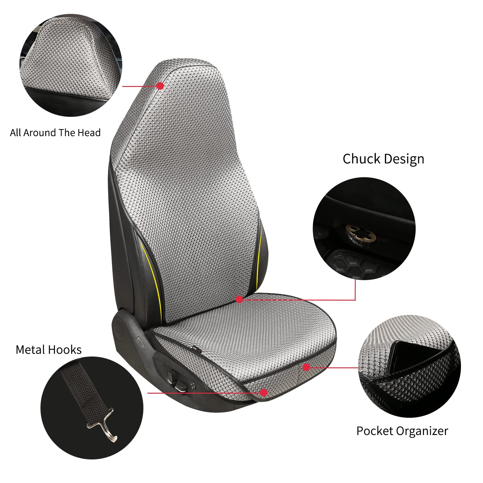 Premium Breathable Car Seat Covers - Universal Fit for 95% Vehicles (Grey, 1PC) | All-Season Luxury Auto Seat Protectors with Full Wrapped Edge Design | Perfect for Daily Commute, Road Trips & Protecting Leather Seats