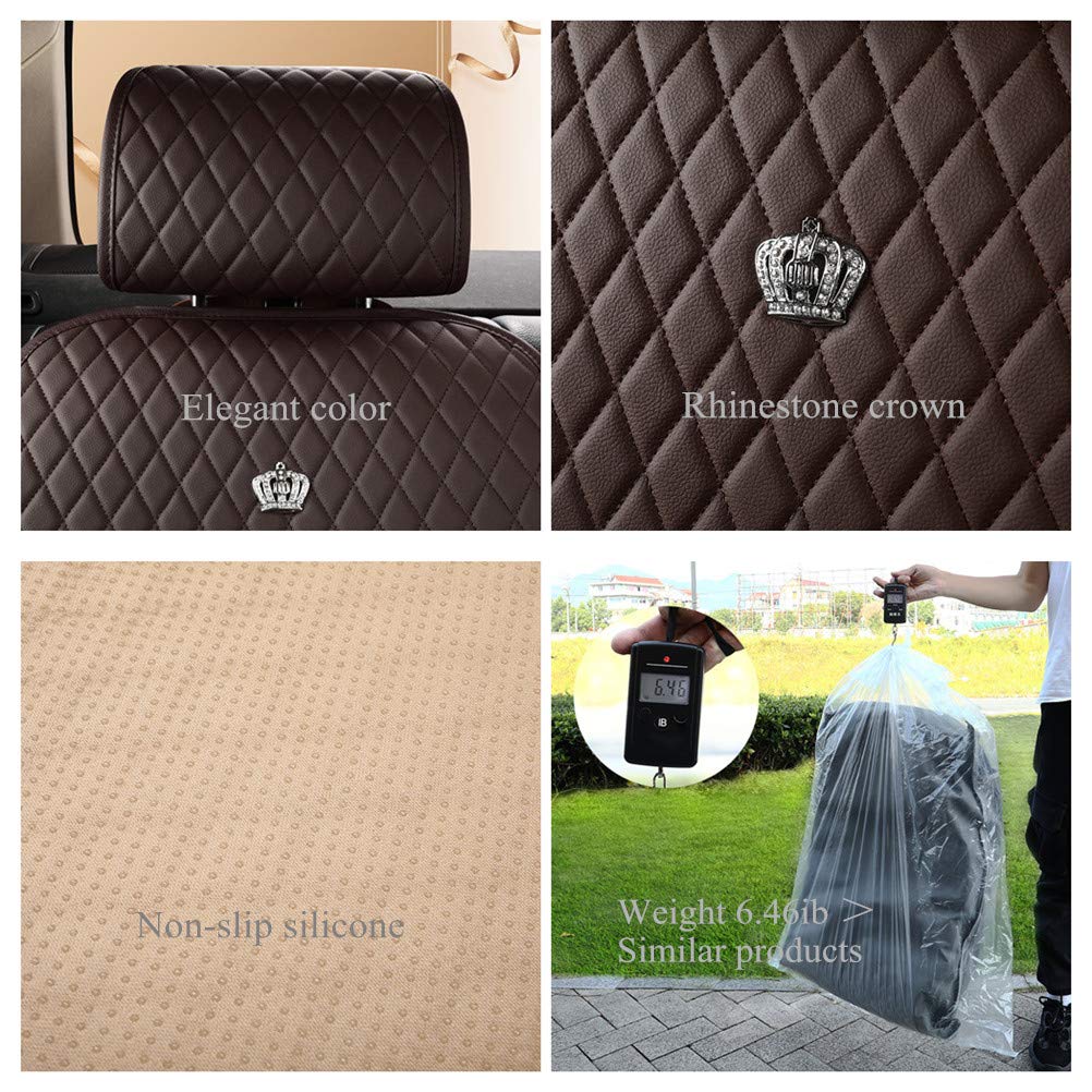 Premium Universal Leather Car Seat Covers - Dark Brown Crown Design (11-Piece Set) | Fits Most Cars, SUVs & Trucks | Waterproof & Comfortable for Daily Commute, Road Trips & Family Travel