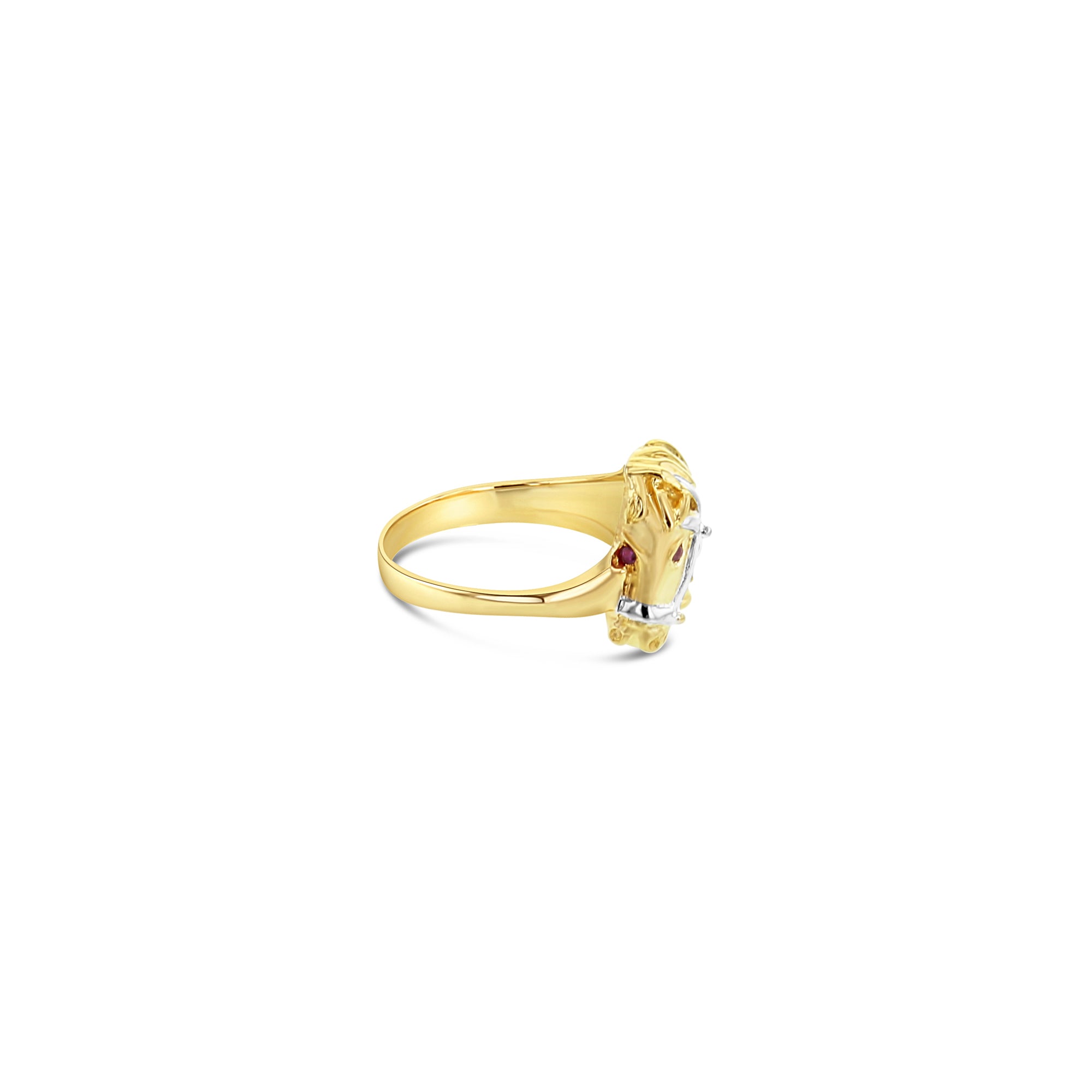 14K Yellow Gold Ruby & Diamond Accented Horsehead Matte Ring - Elegant Statement Jewelry for Women, Perfect for Gifts, Parties & Special Occasions