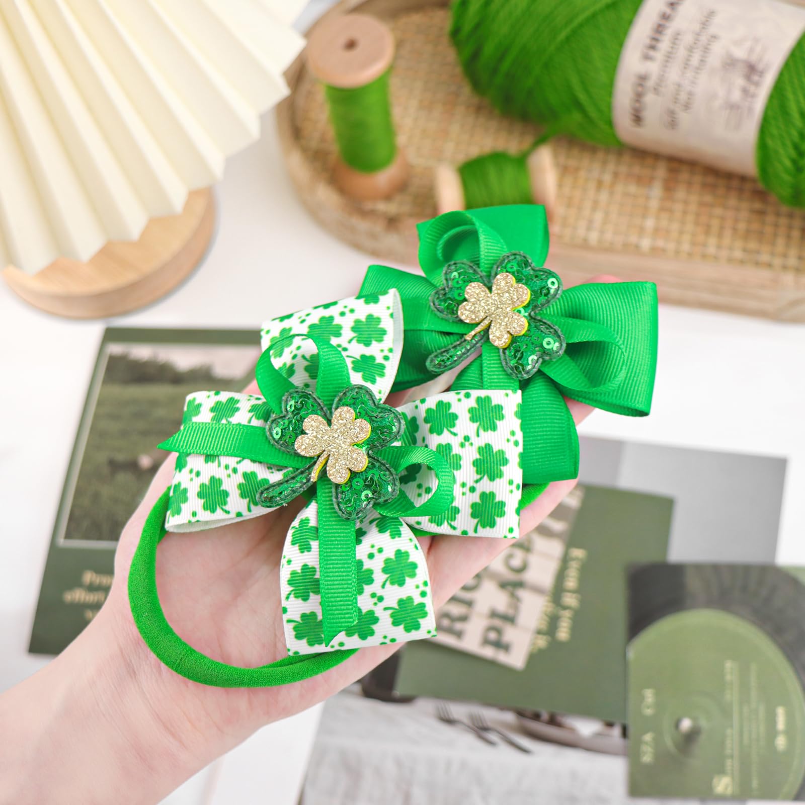 St. Patrick's Day Baby Bows - Green Shamrock Headbands with Golden Sequin Bows | Elastic Hair Accessories for Girls, Infants, Toddlers & Newborns | Perfect for St. Patrick's Day Outfits, Photo Shoots & Holiday Celebrations