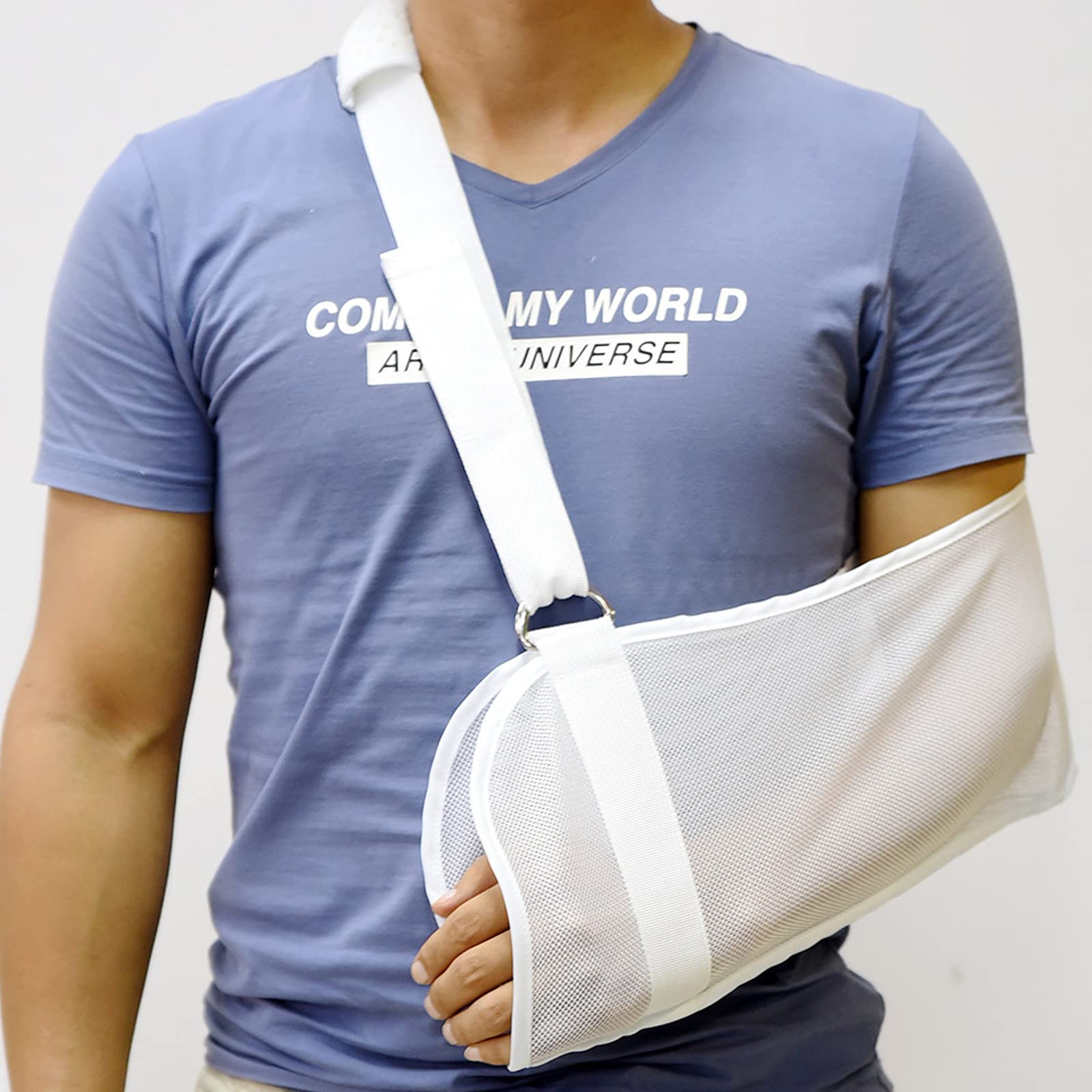 Breathable Mesh Arm Sling for Shower - Adjustable Shoulder Support for Rotator Cuff Injury, Post-Surgery Recovery, Arm & Wrist Pain Relief - Left/Right Arm Sling for Men & Women (White) - Perfect for Showering, Daily Activities & Comfortable Healing