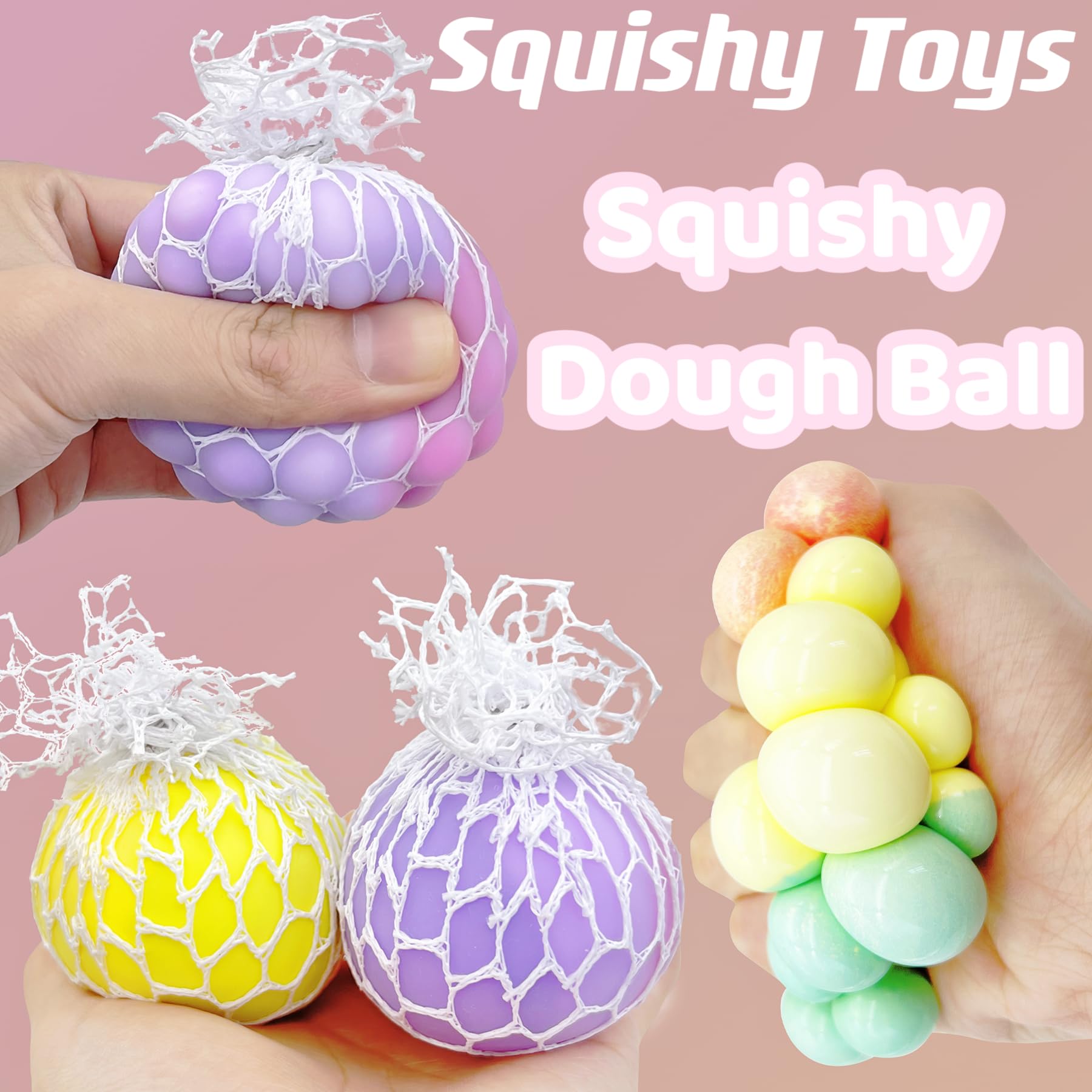 **4-Pack Mesh Grape Stress Balls for Kids & Adults - Squishy Fidget Toys for Autism Sensory Relief, Anxiety & Stress, Party Favors for Ages 8-12 (Great for Classrooms, Offices & Travel)**