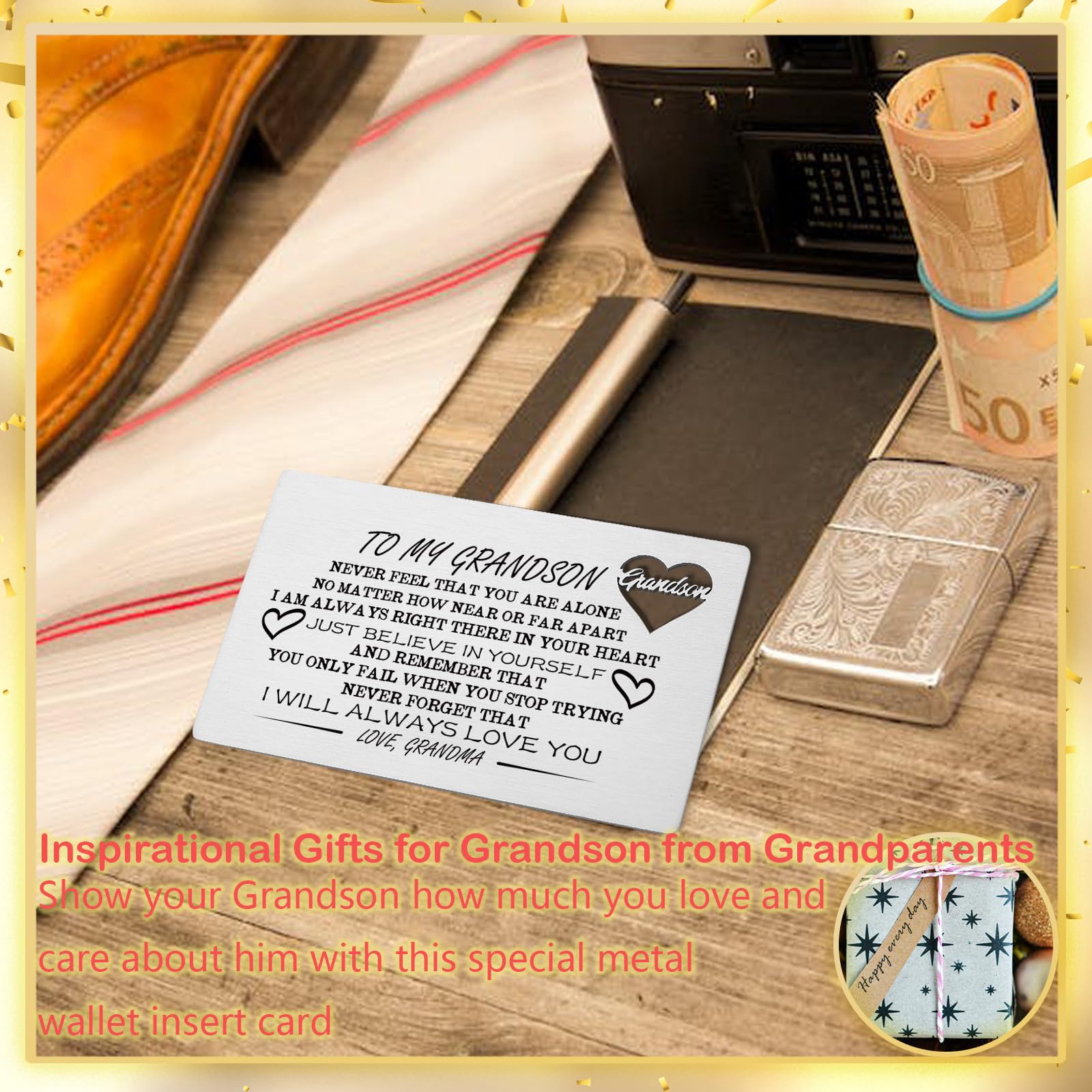 YODOCAMP Engraved Wallet Card for Grandson - Heartfelt Gift from Grandma for Birthday, Christmas, Graduation & Deployment - 'I Will Always Love You' Keepsake - Perfect for Everyday Carry & Special Occasions