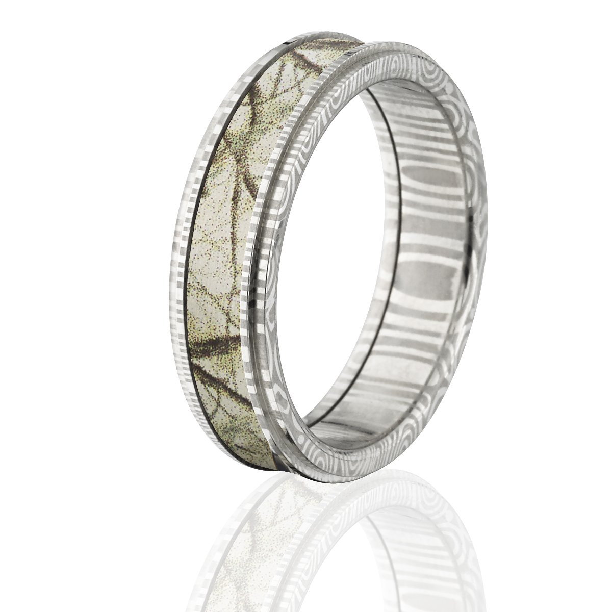 Damascus Steel Camo Rings for Men - Realtree AP Snow Camouflage Wedding Band - Perfect for Hunting, Outdoor Adventures & Military Gifts