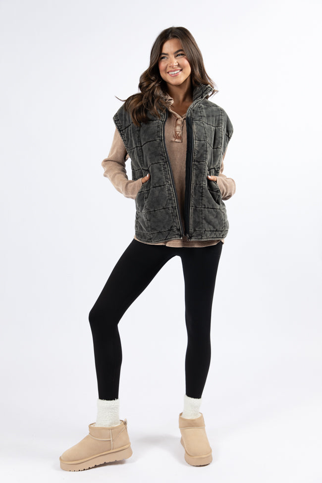 Leaf Your Worries Brown Acid Washed Waffle Collar Top - Vintage Style Women's Blouse for Casual Outings & Boho Fashion