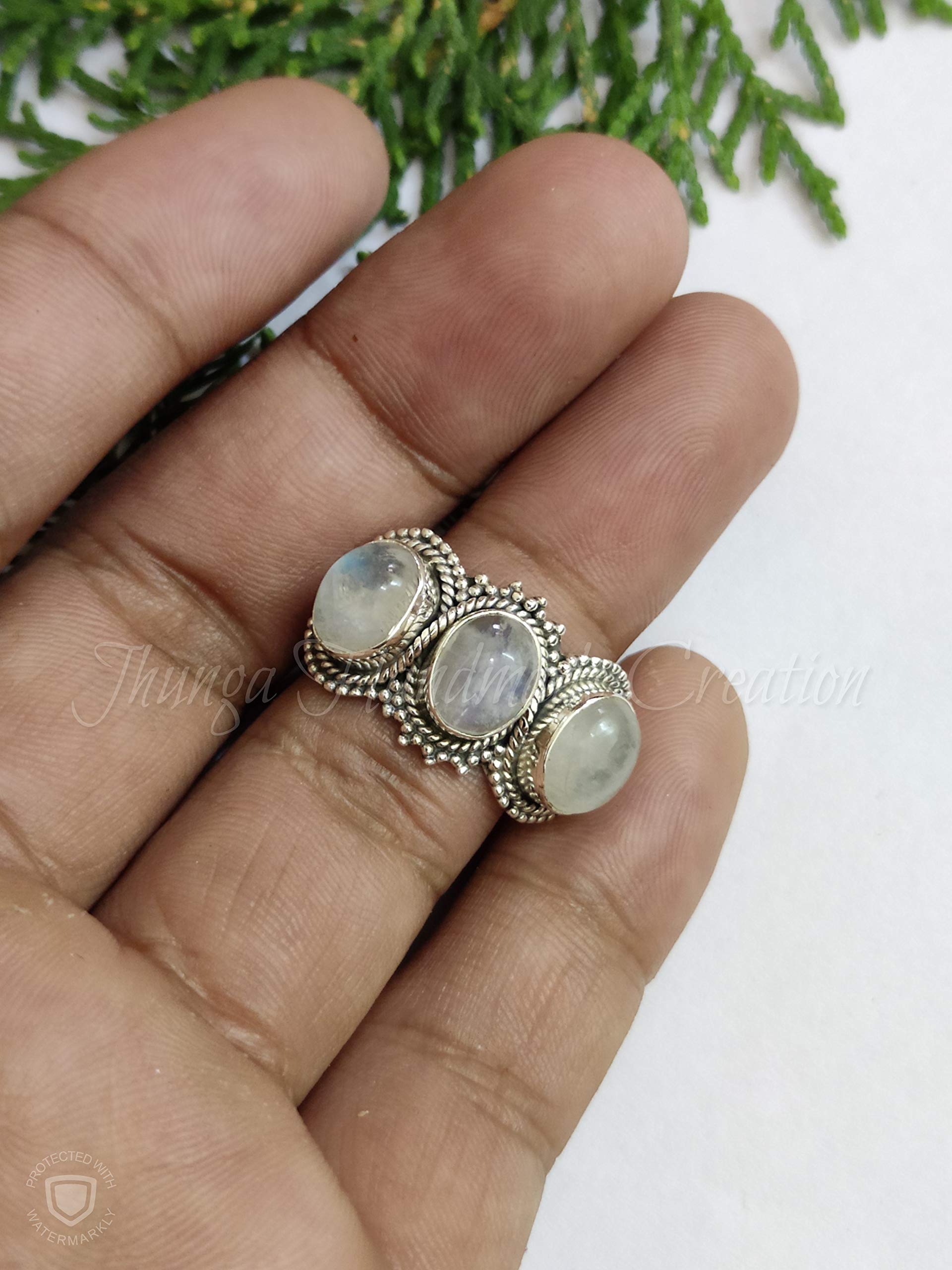 Moonstone Ring – June Birthstone Jewelry in Sterling Silver 925 | Handmade Boho Hippie Statement Ring | Delicate Moonstone Engagement & Promise Ring | Perfect Christmas Gift & Fine Jewelry for Women (Wedding, Anniversary, Birthday Gift Idea)