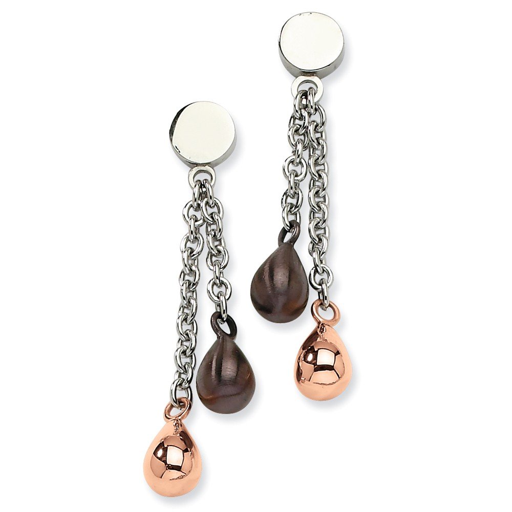 Stainless Steel Rose & Brown IP Plated Teardrop Post Earrings for Women - Hypoallergenic Fashion Jewelry for Parties, Weddings & Everyday Wear