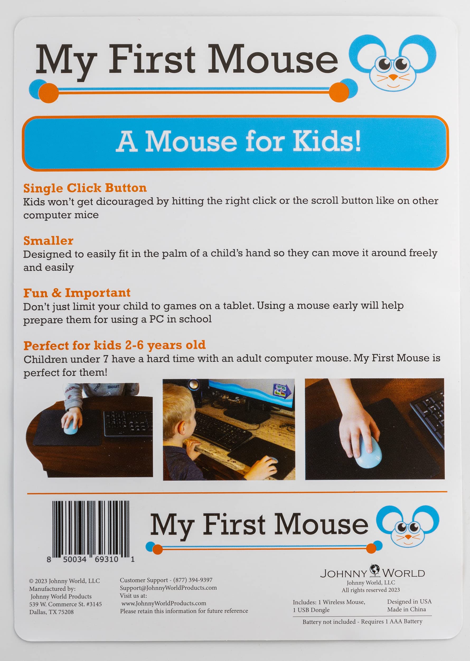 My First Mouse - Wireless Single Click One Button Mouse for Small Hands & Early Learners | Perfect for Kids, Educational Computer Games & Preschool Learning | Ideal for Home, School & Beginner Computer Use