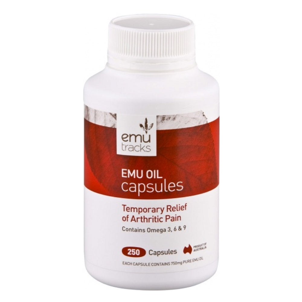 EMU TRACKS Premium Emu Oil 750mg Softgel Capsules - 250 Count Bottle | Supports Joint Health, Skin Hydration & Inflammation Relief | Ideal for Daily Wellness Routine & Active Lifestyle