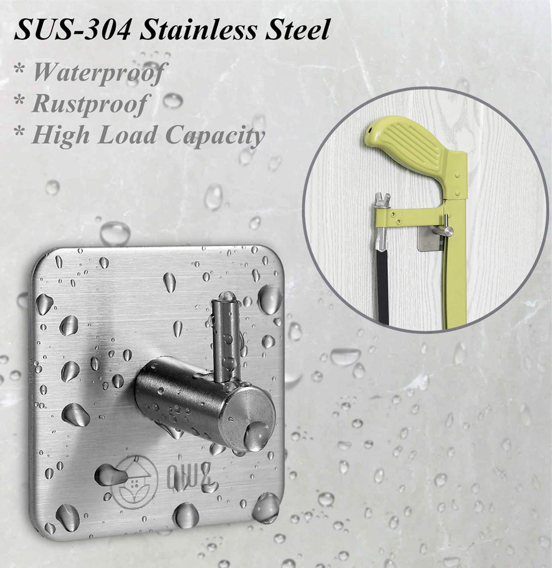 QJUZ Heavy Duty Adhesive Hooks - 4 Pack Stainless Steel Wall Hooks for Bathroom, Shower, Kitchen & Office - Perfect for Hanging Towels, Robes, Clothes, Bags, Keys & Kitchen Utensils - Strong & Rustproof SUS304 Steel for Home Organization & Space Saving