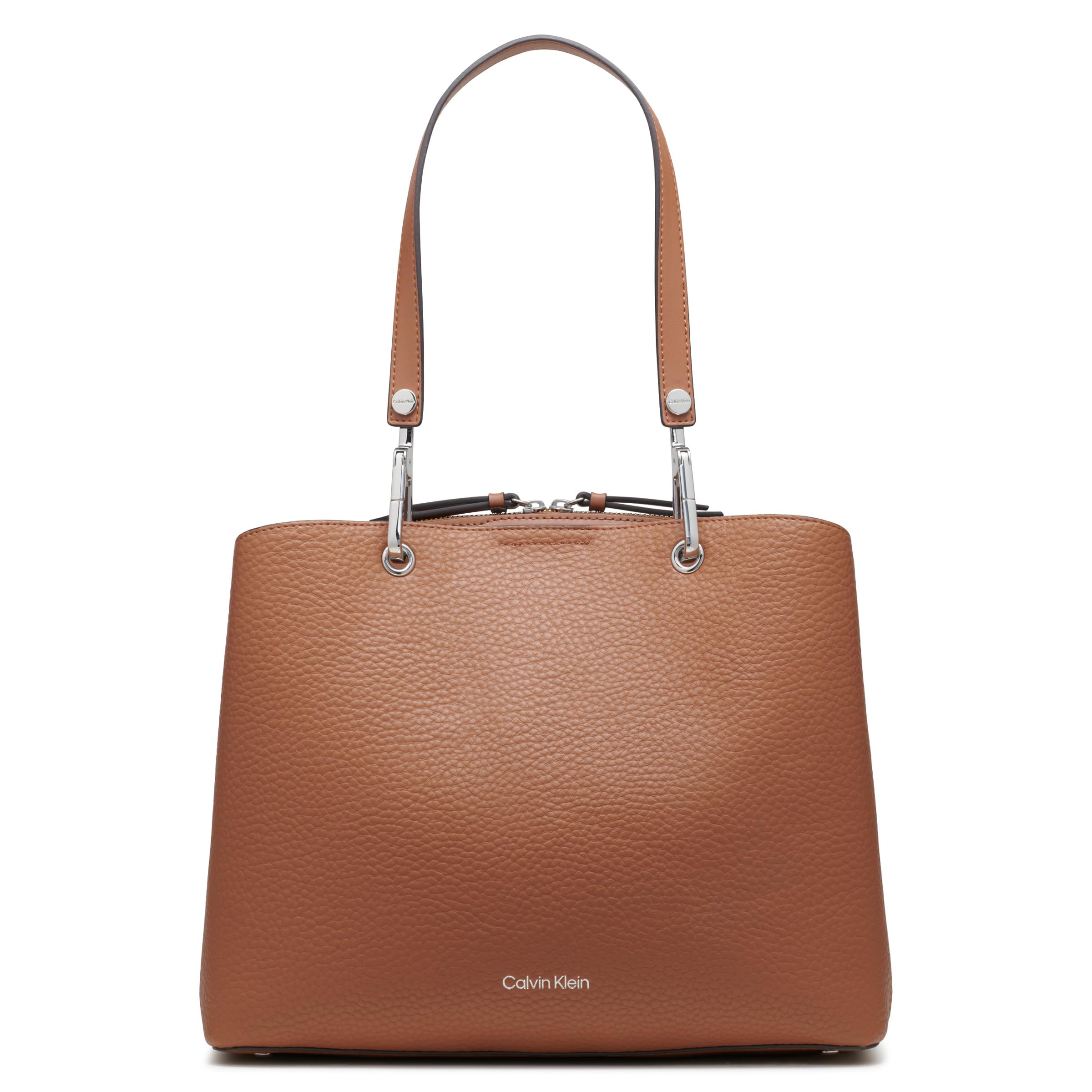 Calvin Klein Garnet Triple Compartment Tote Bag for Women - Stylish Leather Work Tote, Spacious Office Bag with Multiple Pockets - Perfect for Business, Travel & Daily Commute