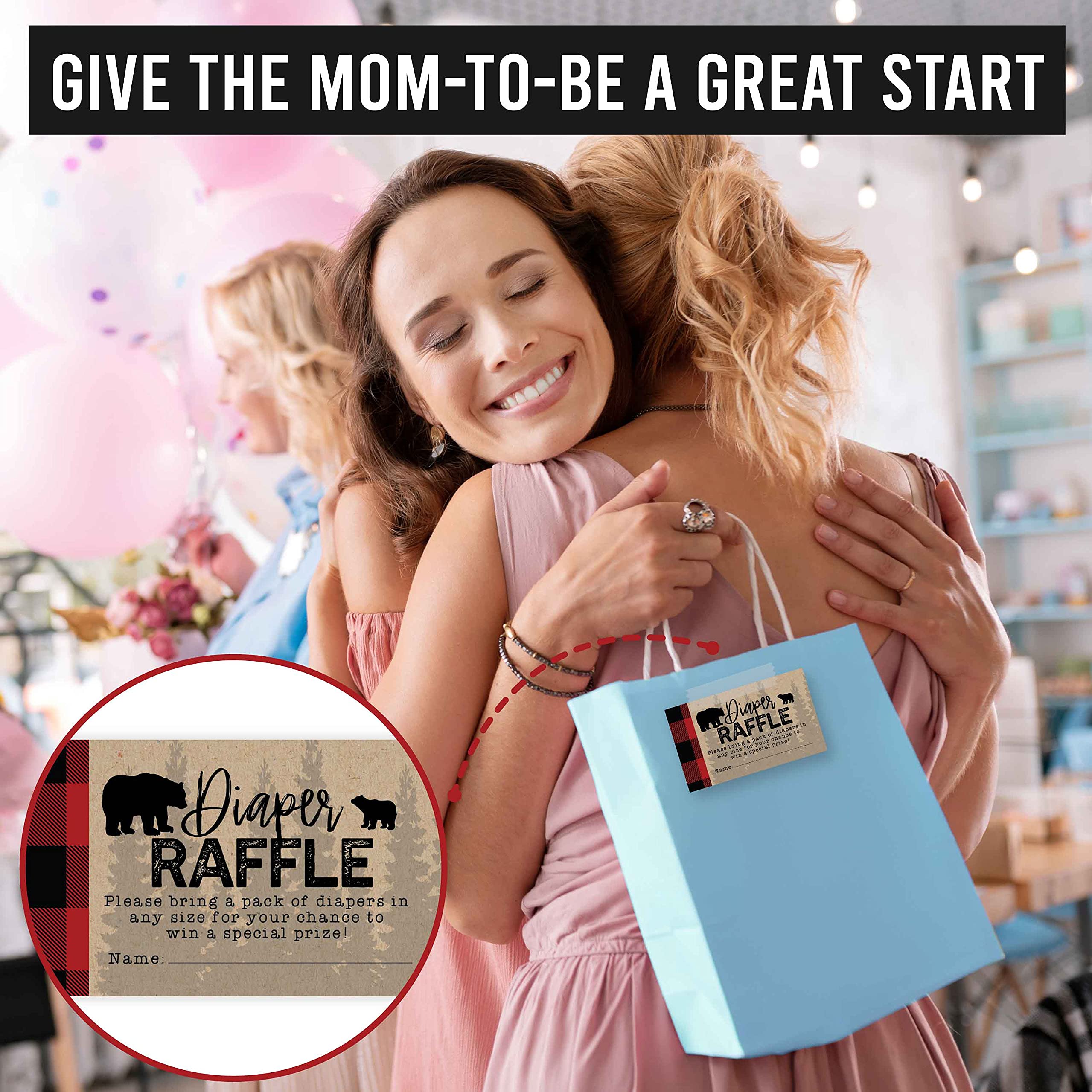 Hadley Designs 25 Baby Shower Diaper Raffle Tickets - Lumberjack Theme for Boys, Baby Shower Games, Diaper Raffle Cards, Baby Raffle Tickets, Baby Shower Invitations - Perfect for Baby Shower Decorations, Party Favors and Gender Reveal Events