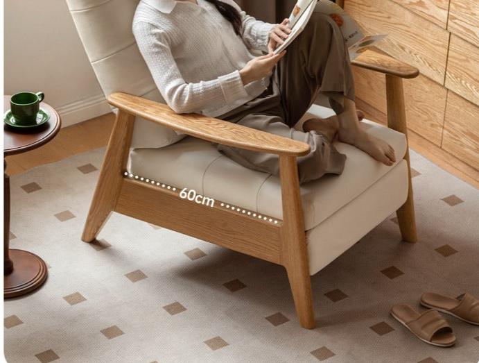 Premium Oak Solid Wood Multifunctional Fabric Lounge Chair - Comfortable Living Room, Bedroom, or Office Seating for Relaxation and Leisure