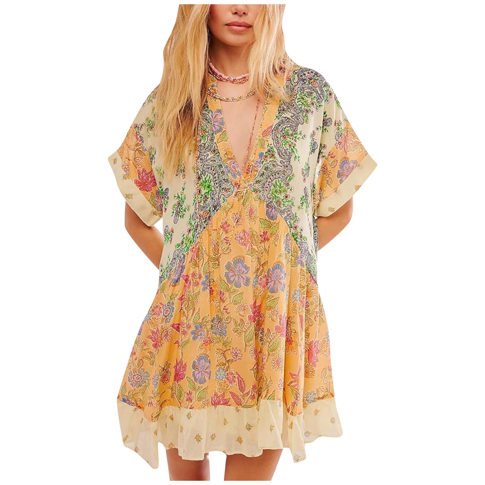 2024 Summer Boho Floral Casual Sundress for Women - Sexy V-Neck Babydoll Dress | Beach Vacation, Date Night, Party Outfit