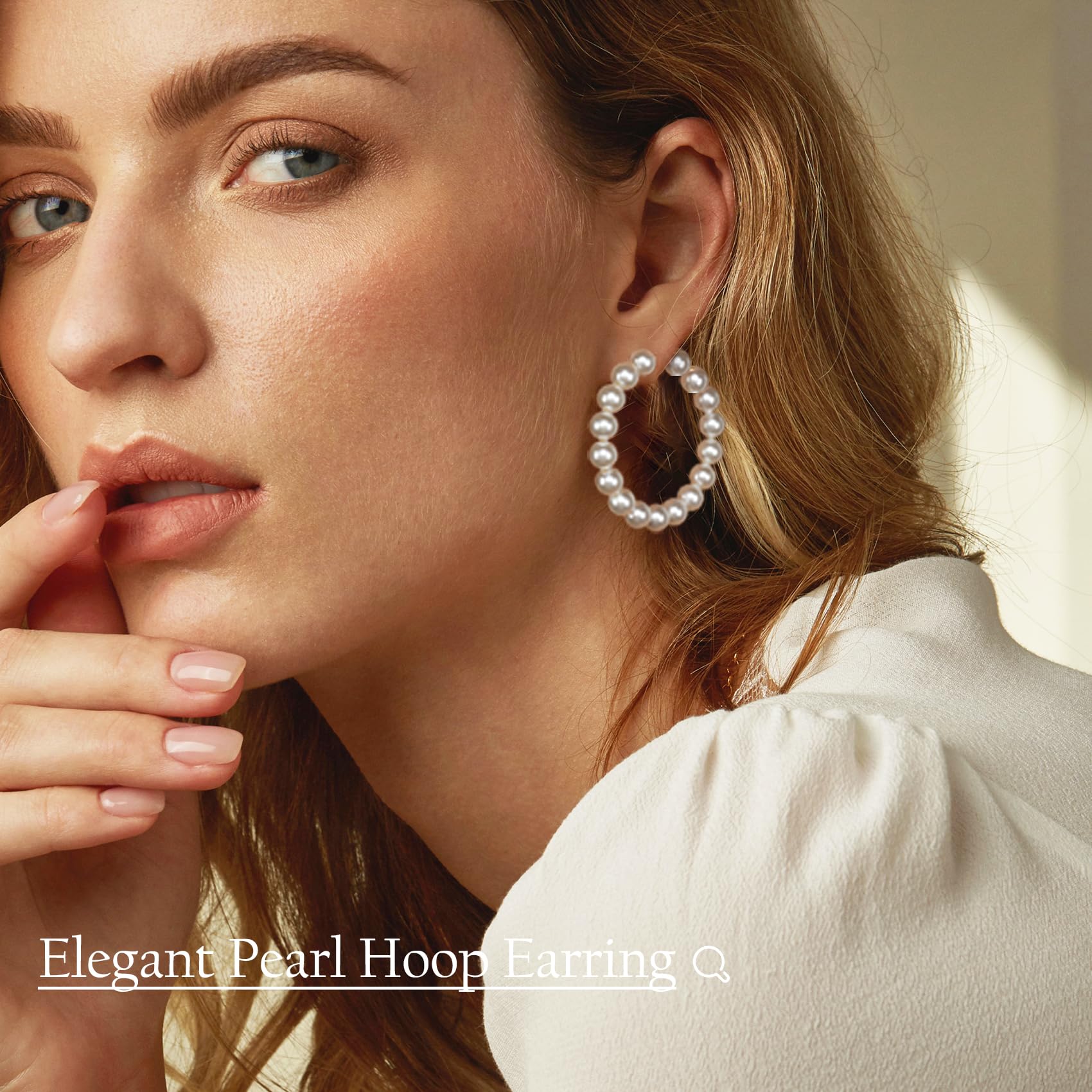 5MM Thick Pearl Hoop Earrings for Women - Lightweight 925 Sterling Silver Hypoallergenic Pearl Earrings (20/30/55MM) - Perfect for Weddings, Parties & Everyday Wear