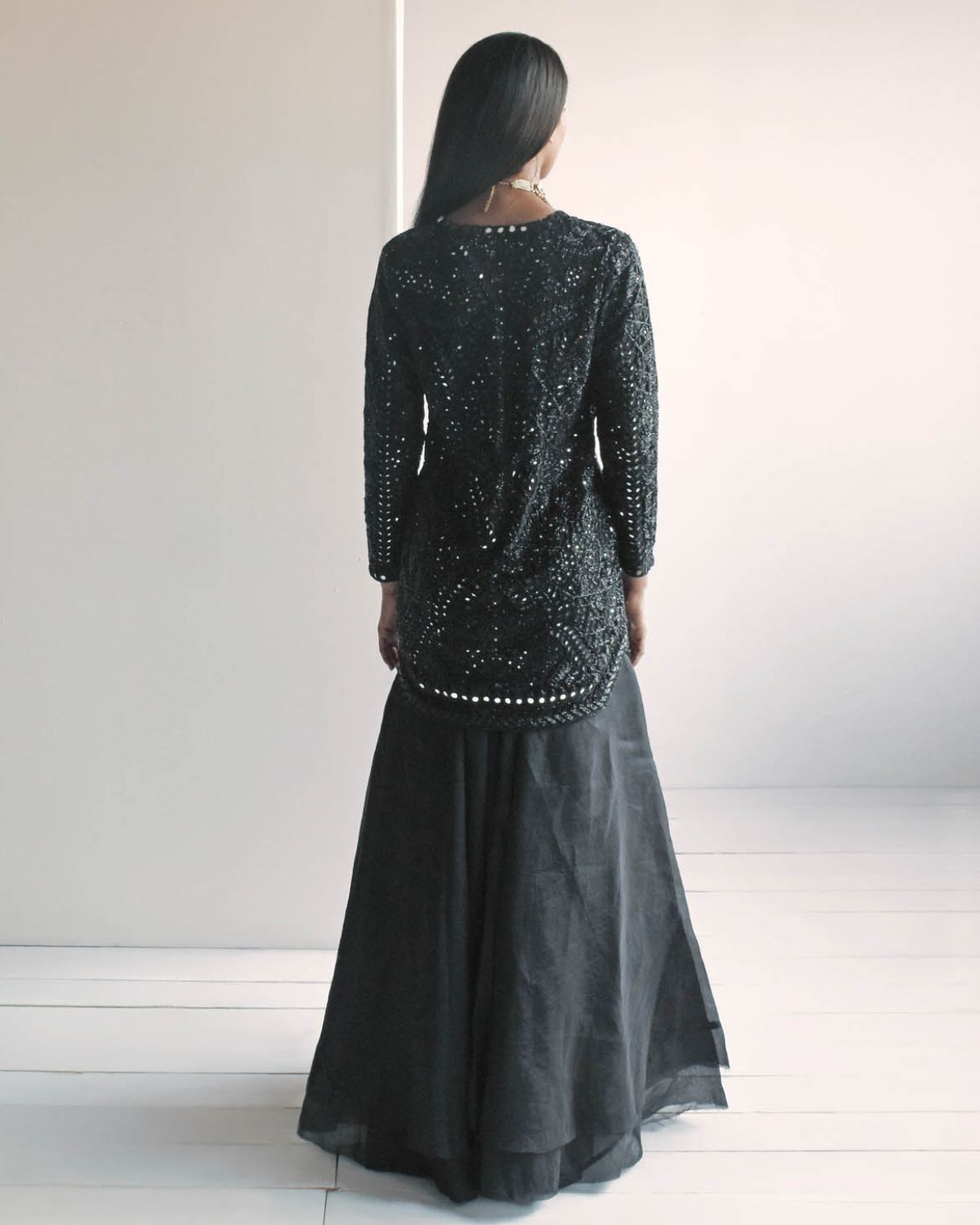 Exquisite Black Hand Embroidered Sharara Set for Women | Traditional Pakistani Wedding Outfit | Elegant Party Wear & Festive Occasion Dresses