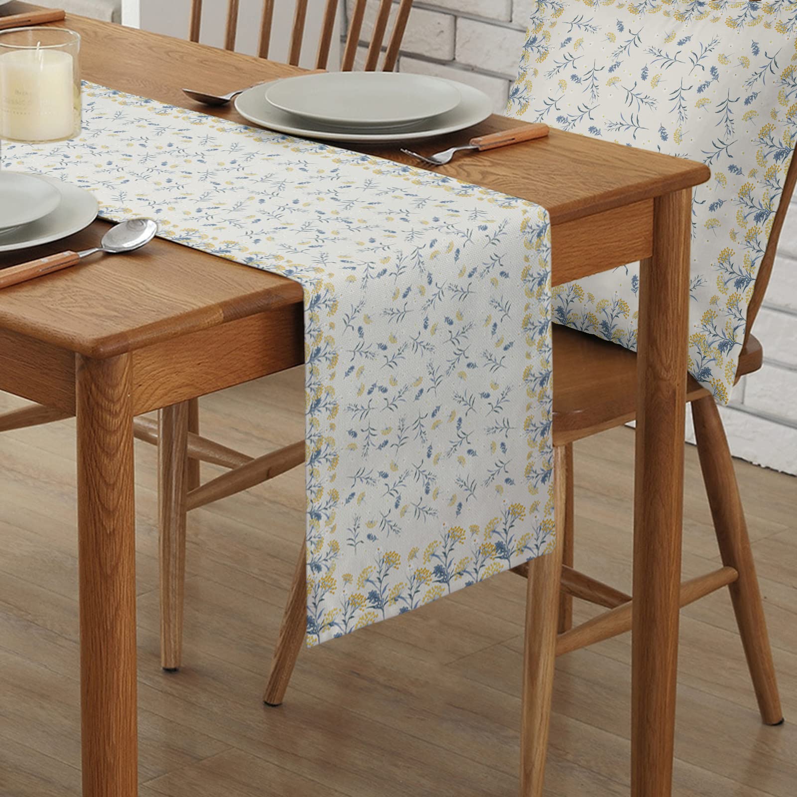 36 Inch Burlap Linen Table Runner - Rustic Beige Floral Farmhouse Decor for Dining Table, Coffee Table, Wedding & Banquet | Spring Harvest Kitchen Decor, Dresser Scarf for Home & Party