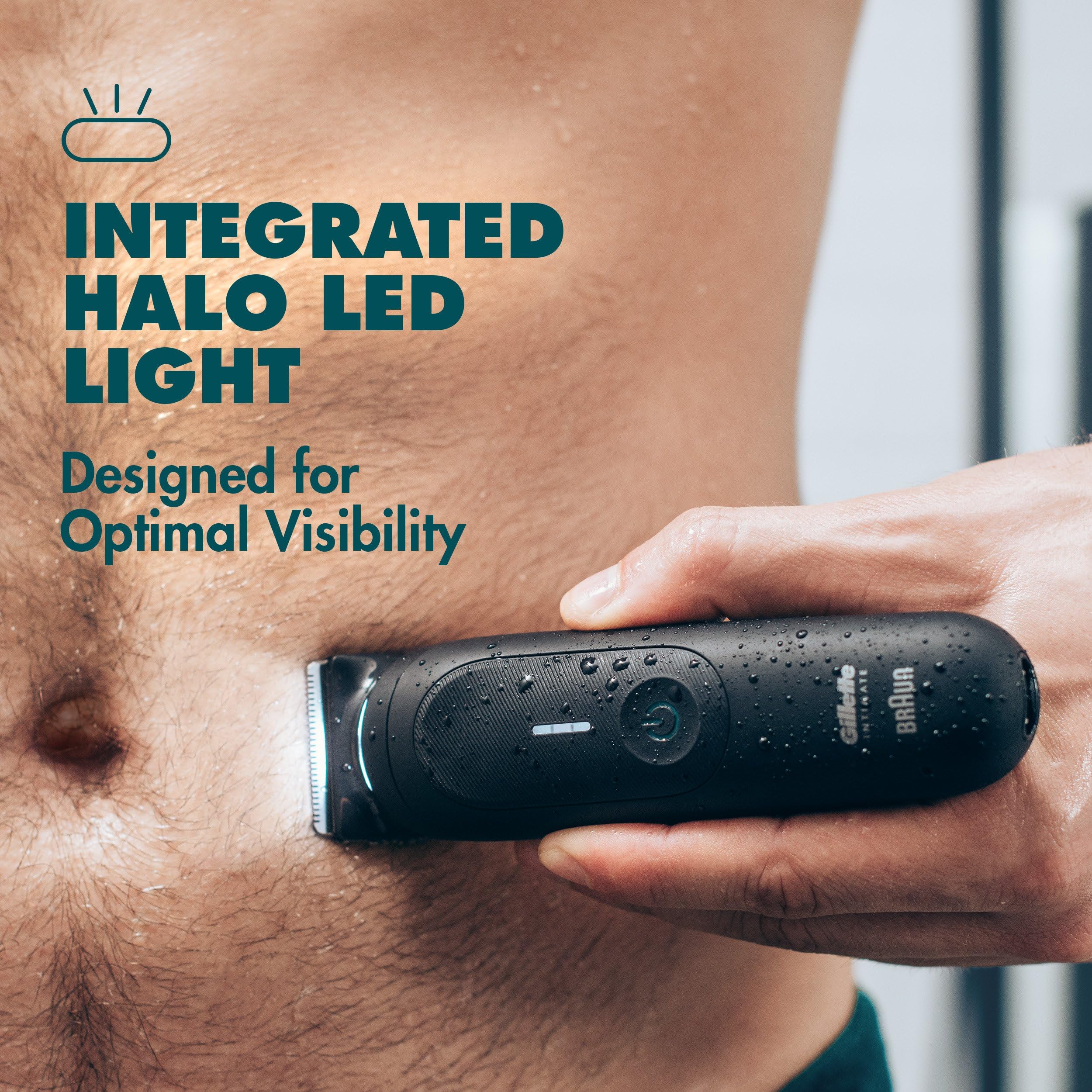 Gillette i7 Premium Men's Pubic Hair Trimmer - Waterproof LED Body Groomer for Manscaping | Smooth Shaving for Bikini Line, Chest & Underarms | Perfect for Travel & Gym Use