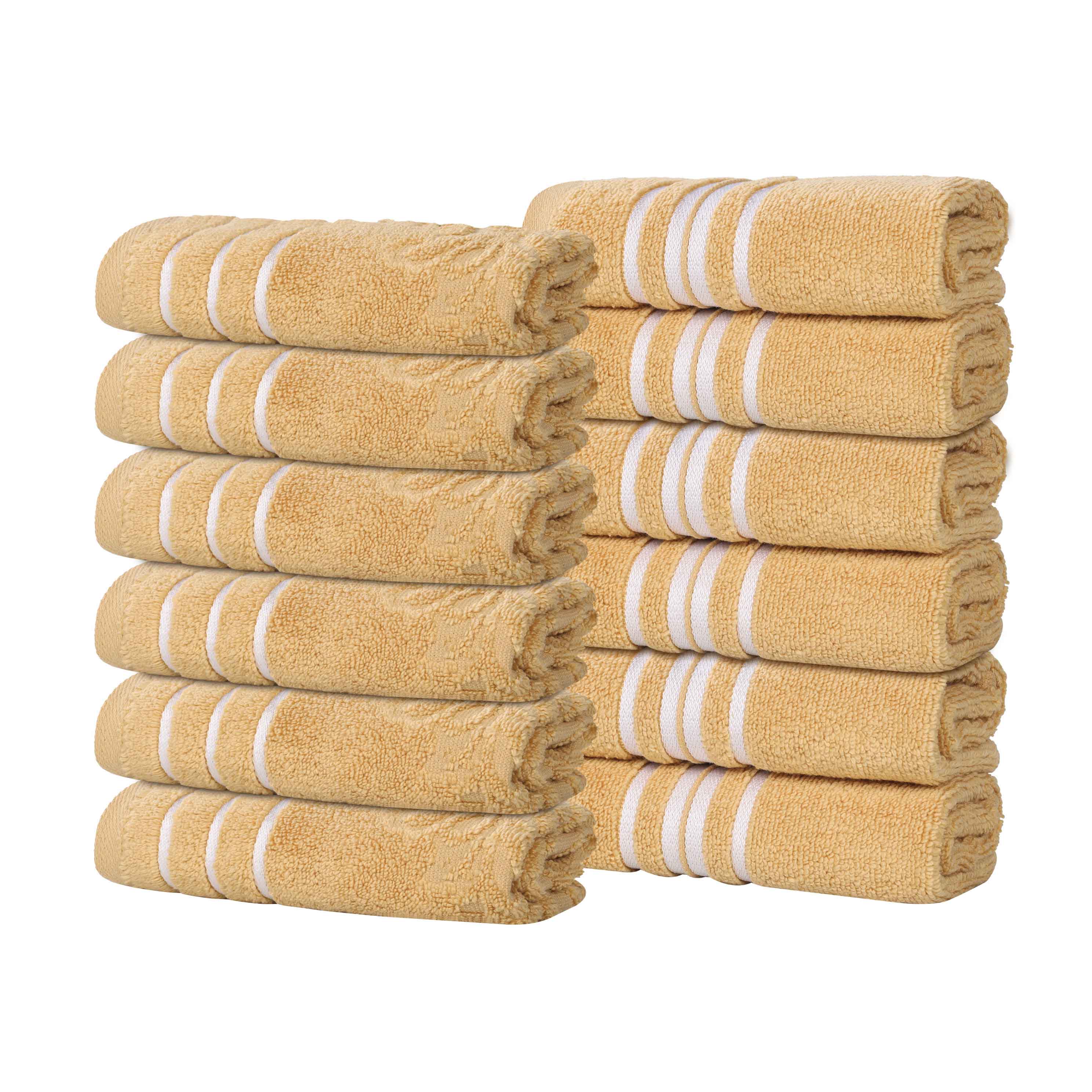 Premium 12-Pack Sadie Zero Twist Cotton Face Towels - Solid & Jacquard Floral Designs | Ultra Soft Bath & Hand Towels for Spa, Gym, Travel & Home Use