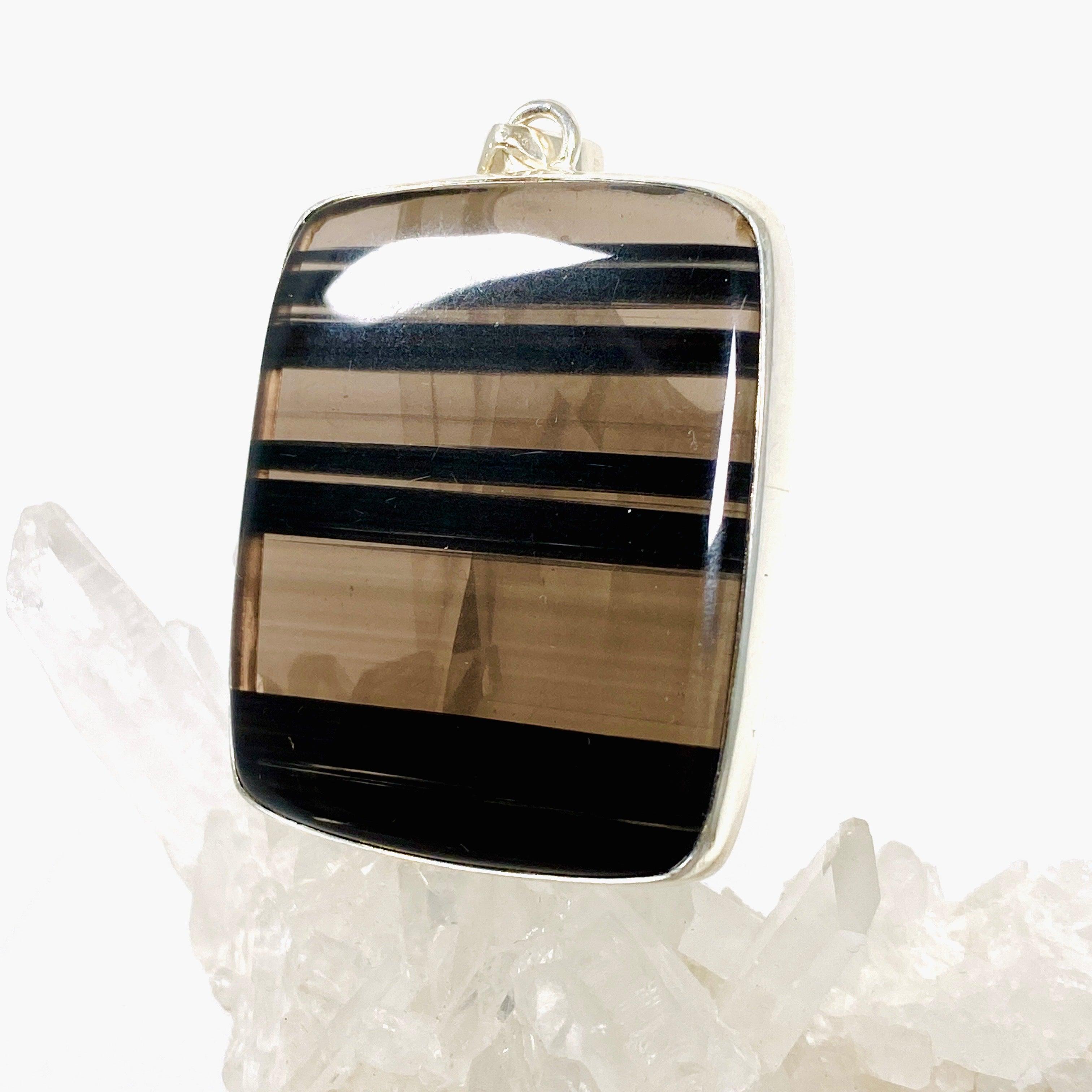 Midnight Obsidian Rectangular Pendant Necklace - KPGJ3903 | Elegant Black Gemstone Jewelry for Women | Perfect for Evening Parties, Weddings & Special Occasions