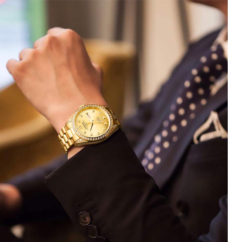 Luxury Automatic Men's Watch - Waterproof, Gold Plated, Synthetic Sapphire Crystal with Diamond Accents - Perfect for Business, Formal Events & Gifts