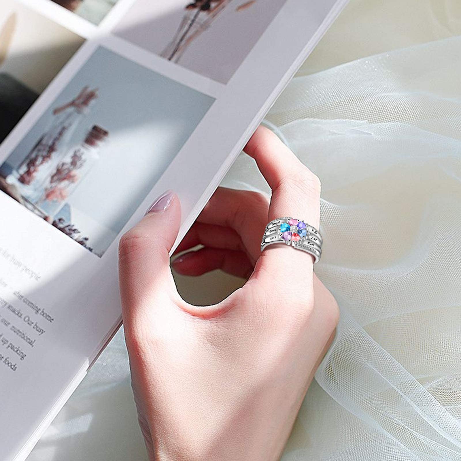 Personalized Mothers Rings with 4-8 Simulated Birthstones - Custom Family Name Jewelry for Mom & Grandma - Perfect Gift for Mother's Day, Christmas & Special Occasions - Ideal for Anniversaries, Family Reunions & Everyday Wear