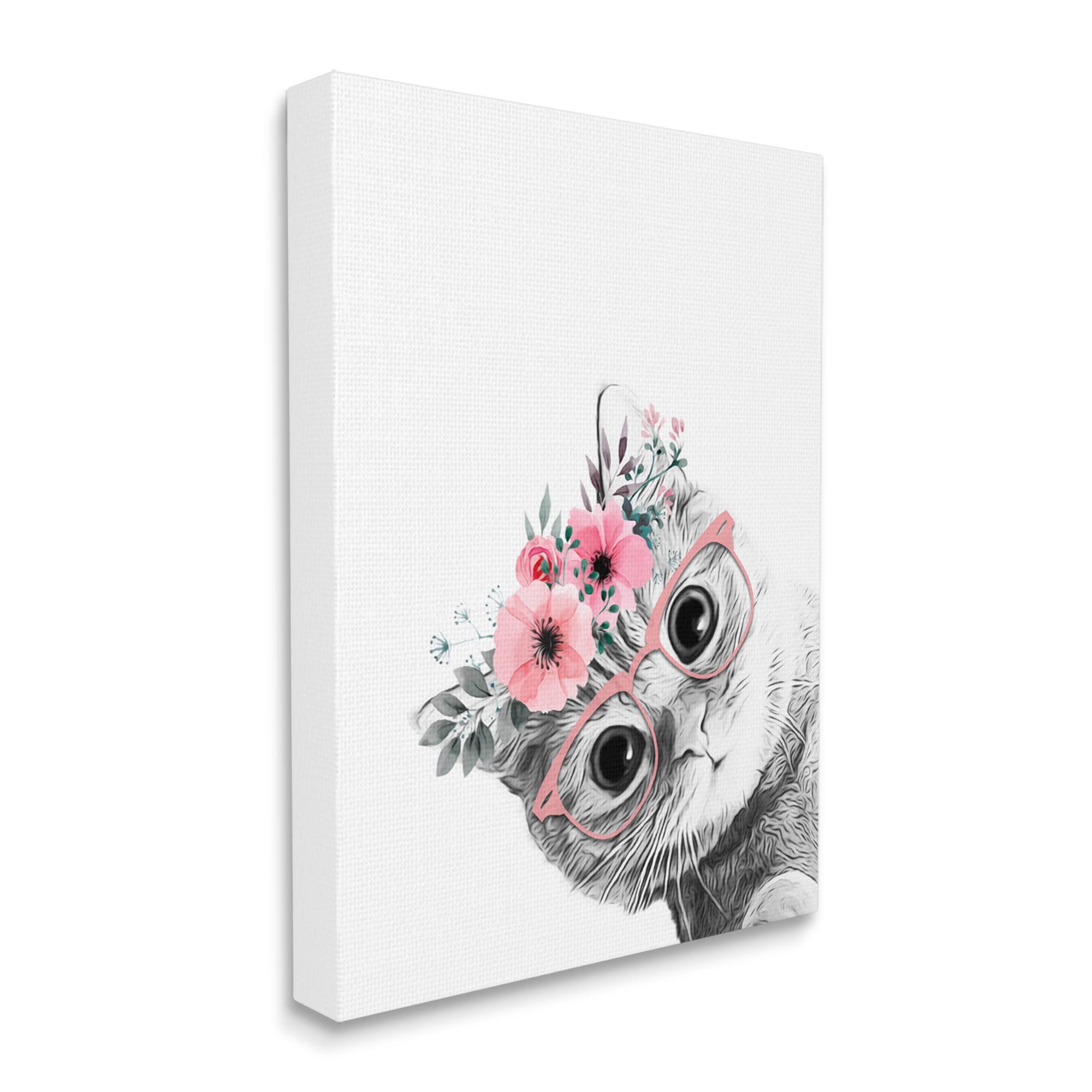 Stupell Industries Pink Flower Crown Cat Glasses - Minimalist Monochrome Wall Art by Annalisa Latella | Perfect for Boho Bedroom, Nursery & Office Decor