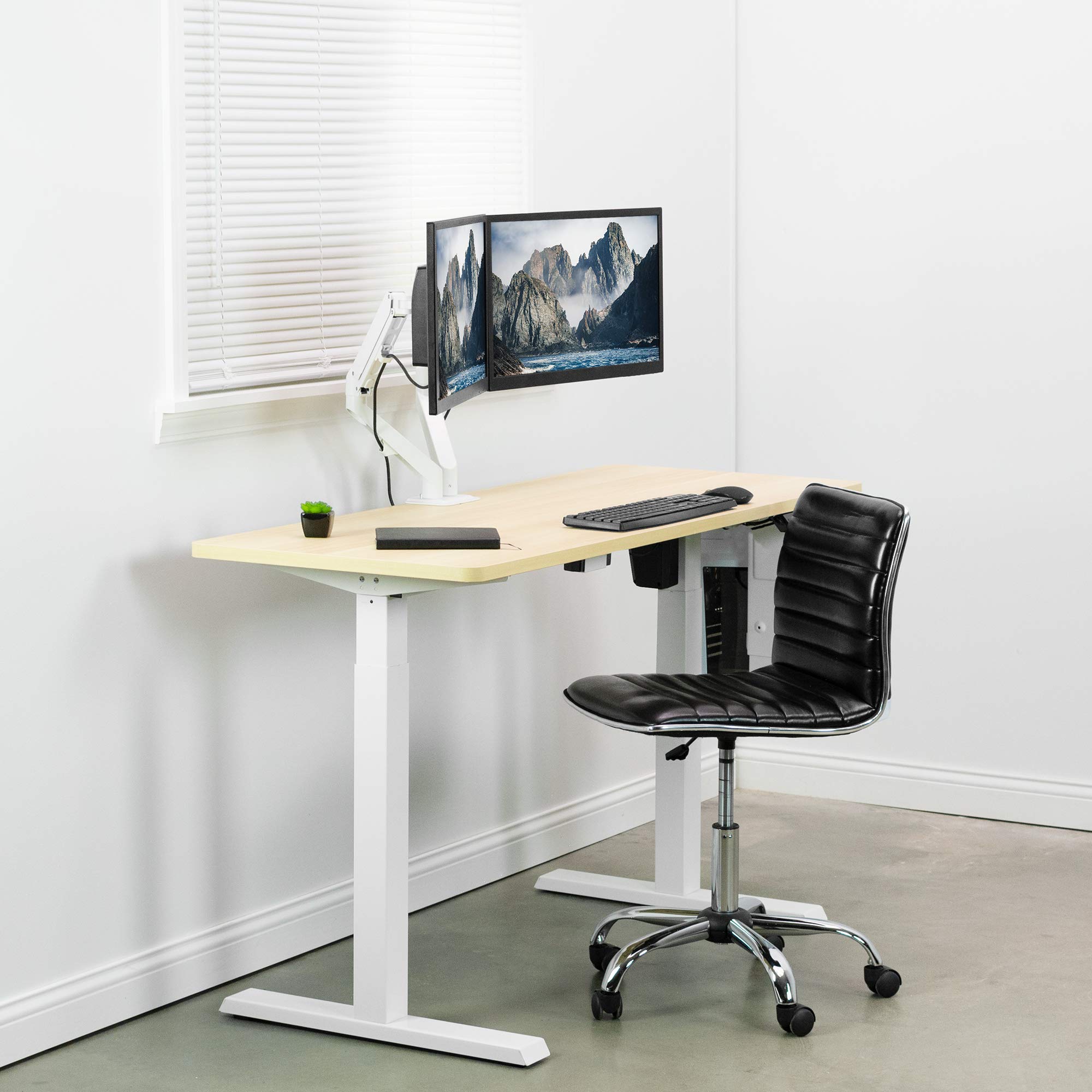 VIVO Dual Monitor Mount Stand for 17-27 Inch Screens - Adjustable Aluminum Articulating Arm with Tension Spring, White (STAND-V102OW) - Perfect for Home Office, Gaming Setup & Workstation Ergonomics