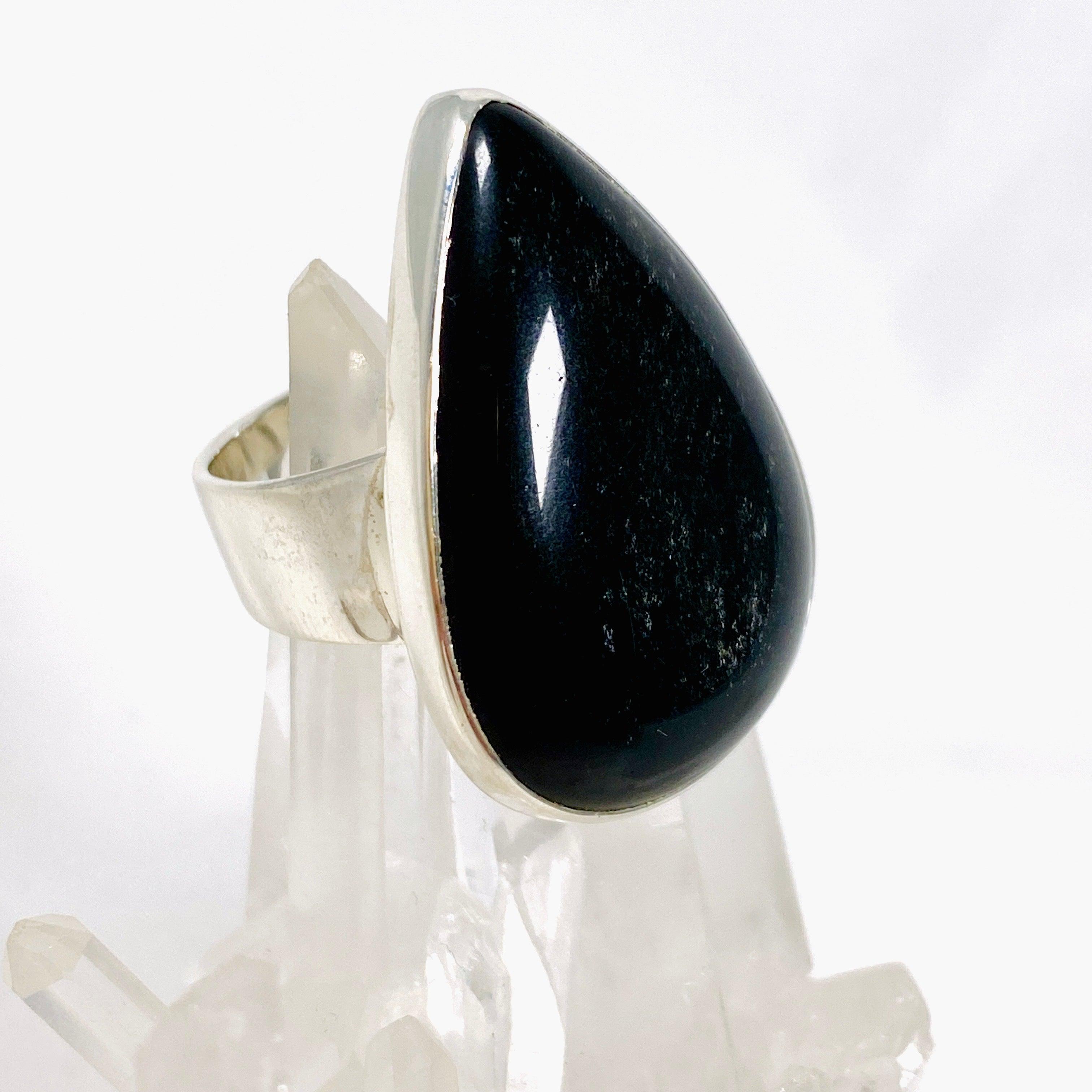 Silversheen Obsidian Teardrop Ring Size 10 KRGJ2924 - Elegant Gothic Jewelry for Women, Perfect for Parties, Weddings & Everyday Wear