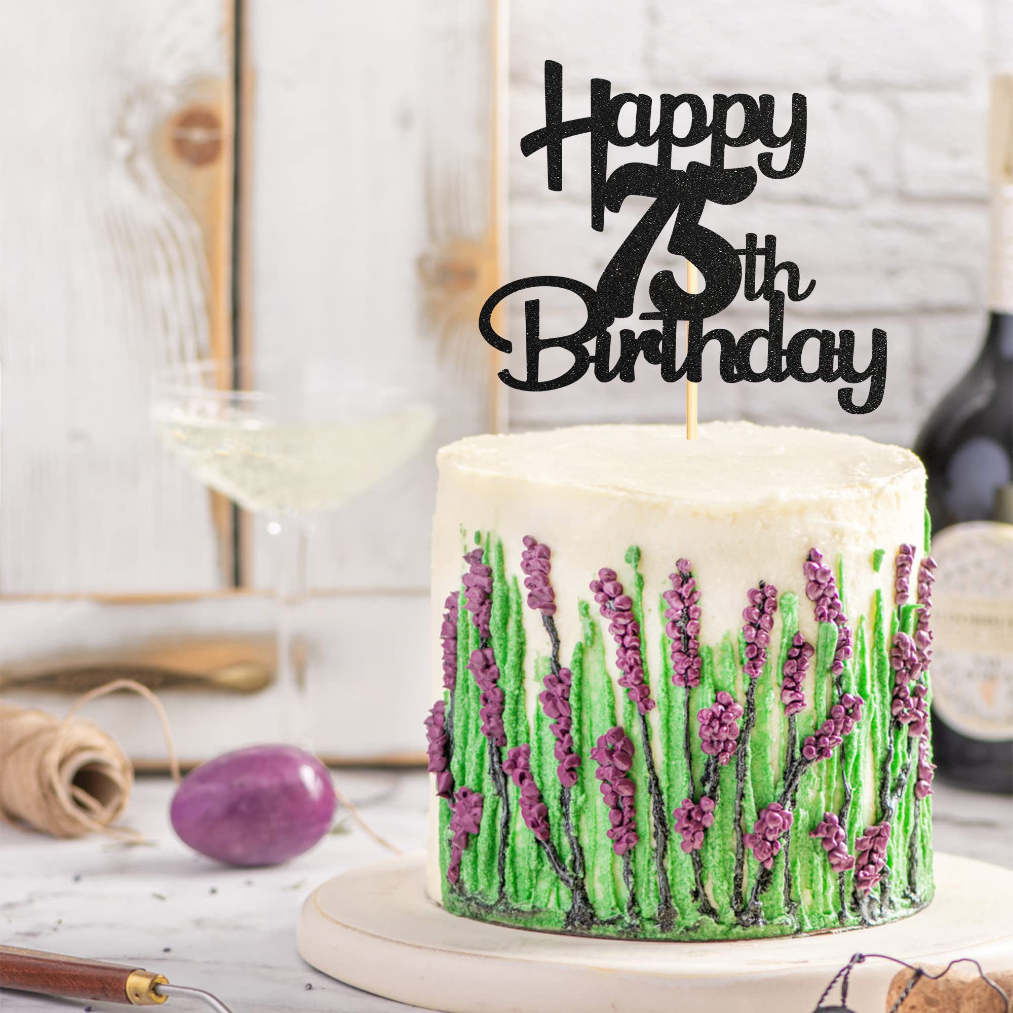 Black Glitter 75th Birthday Cake Topper - Cheers to 75 Fabulous Years - 1 Pack - Perfect for Milestone Birthday Cakes, Retirement Parties & Anniversary Celebrations