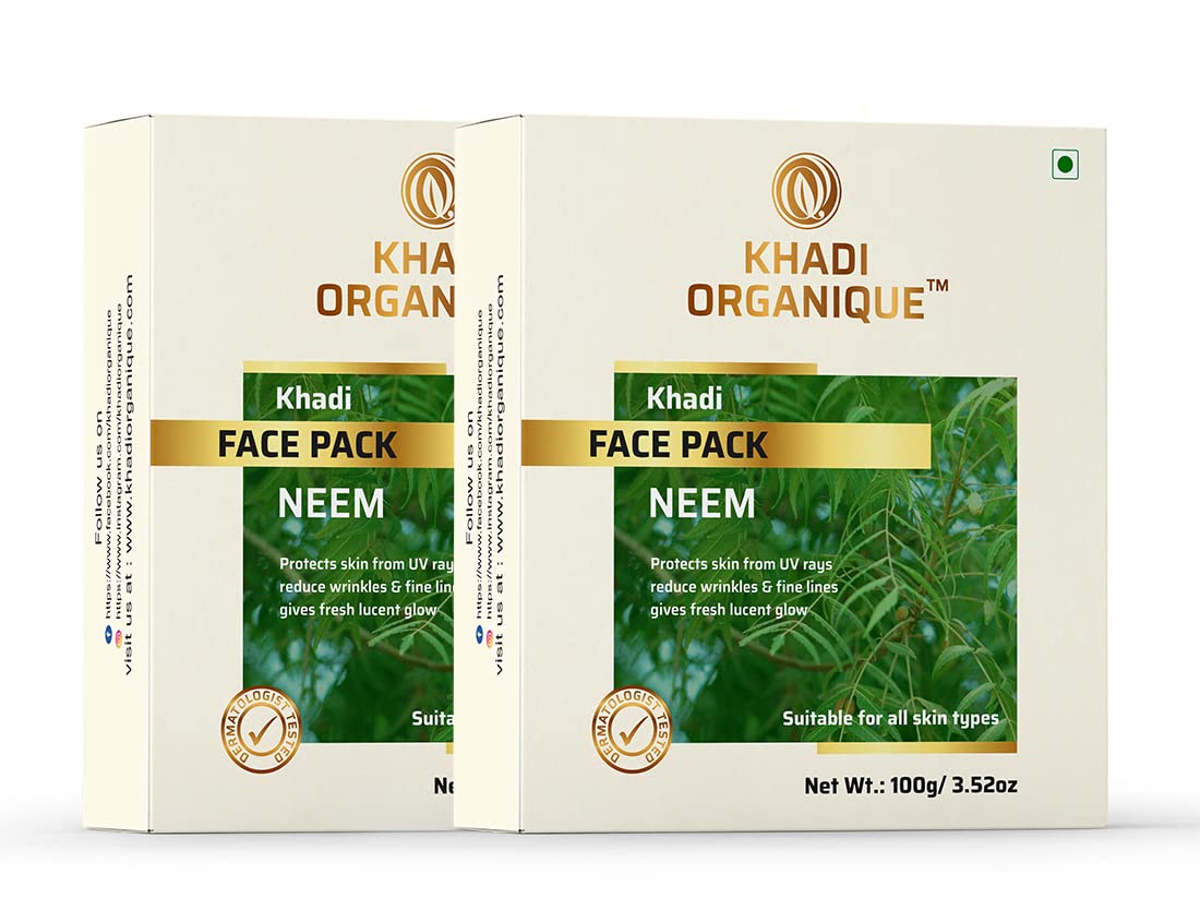 Khadi Organique Neem Face Pack for Acne-Free & Clear Skin (Pack of 2) - Natural Ayurvedic Treatment for Pimples, Oily Skin & Blackheads | Perfect for Daily Skincare Routine & Spa Treatments