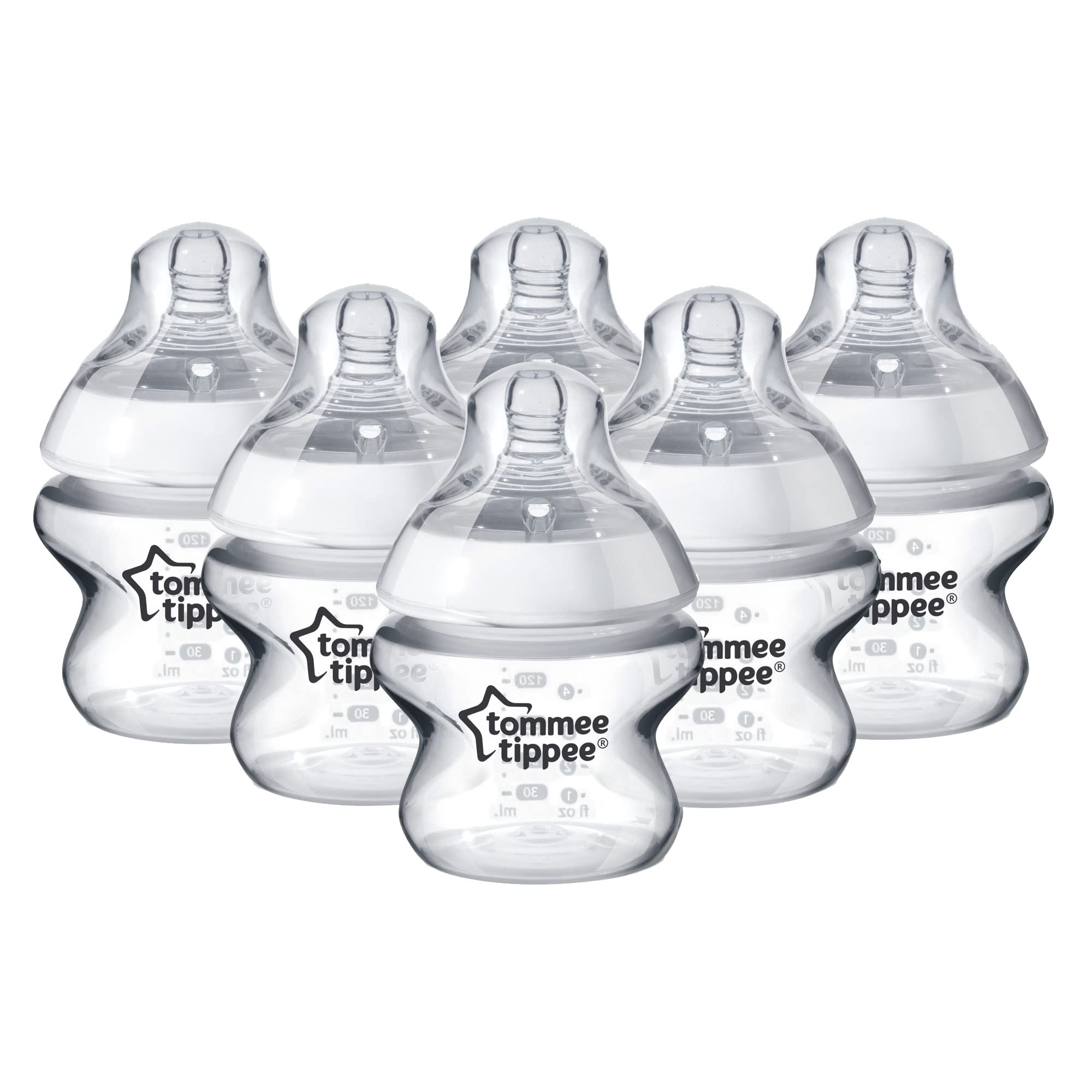 Tommee Tippee Closer to Nature 5oz Baby Bottles (6-Pack) - BPA-Free Newborn Feeding Bottles with Natural Feel Nipple - Perfect for Breastfed Babies at Home or On-The-Go