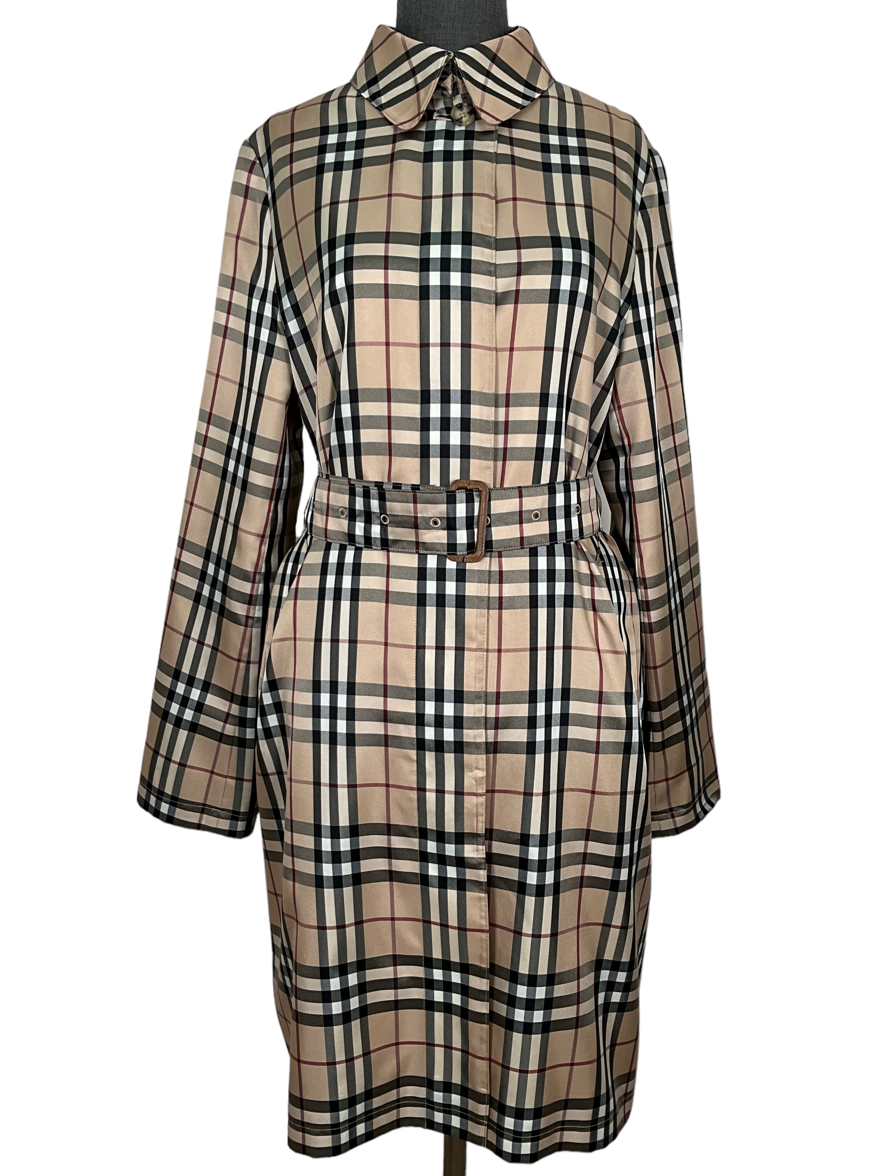 Burberry Check Belted Trench Coat for Women - Classic Waterproof Raincoat, Size M - Perfect for Office Wear & Fall Fashion Outerwear