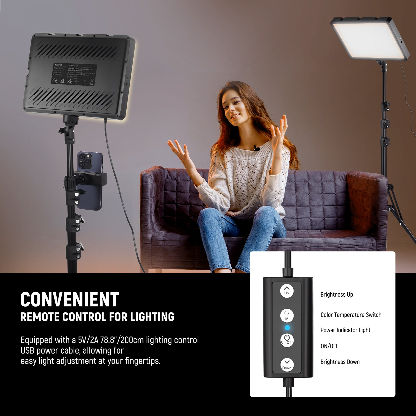 NEEWER BASICS BP300 2 Pack Bi-Color LED Video Light Kit - 3200K-5600K Adjustable, Dimmable Lighting for Photography, YouTube Videos & Studio Streaming