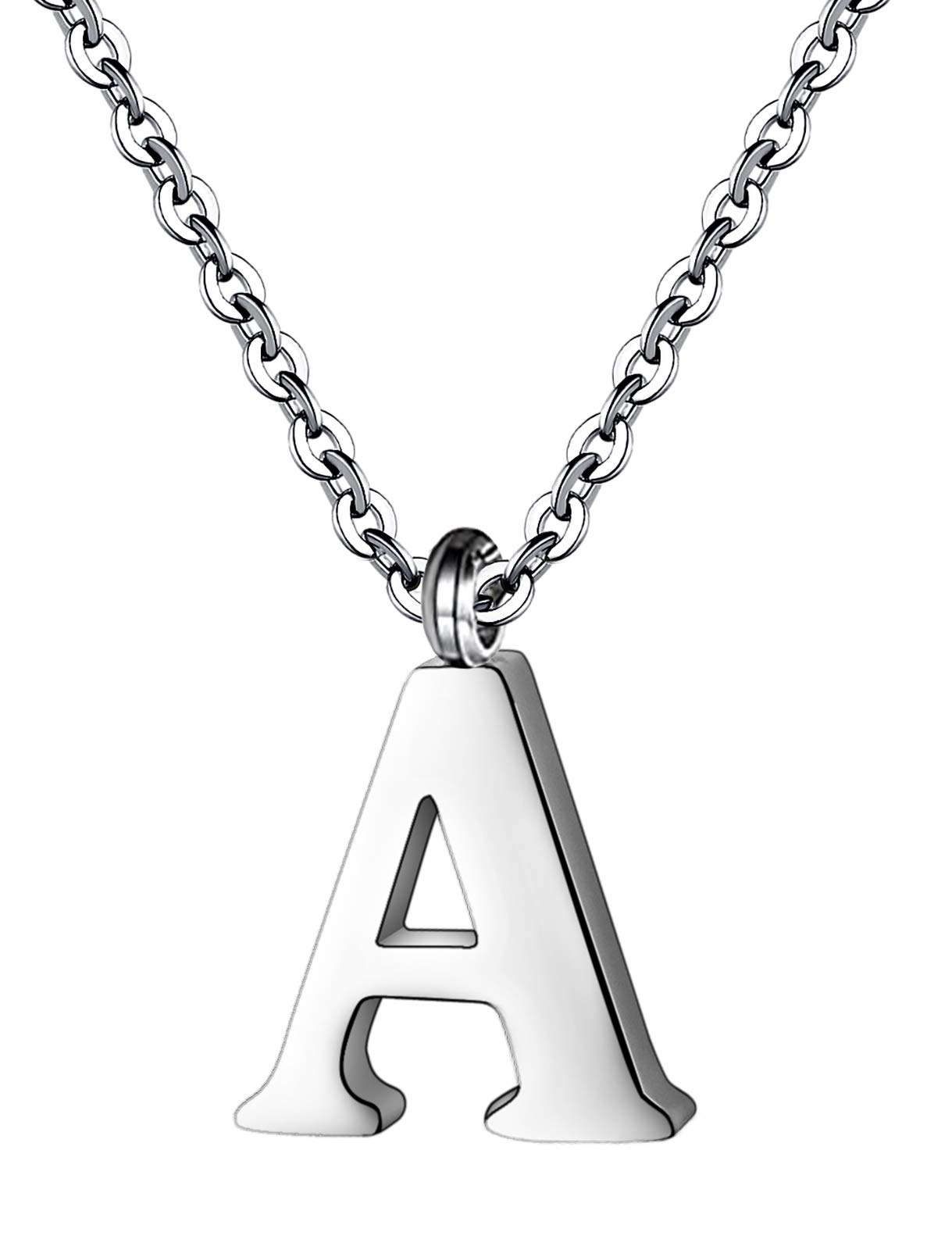 Personalized Stainless Steel Initial Necklace for Women - A-Z Alphabet Pendant with 16