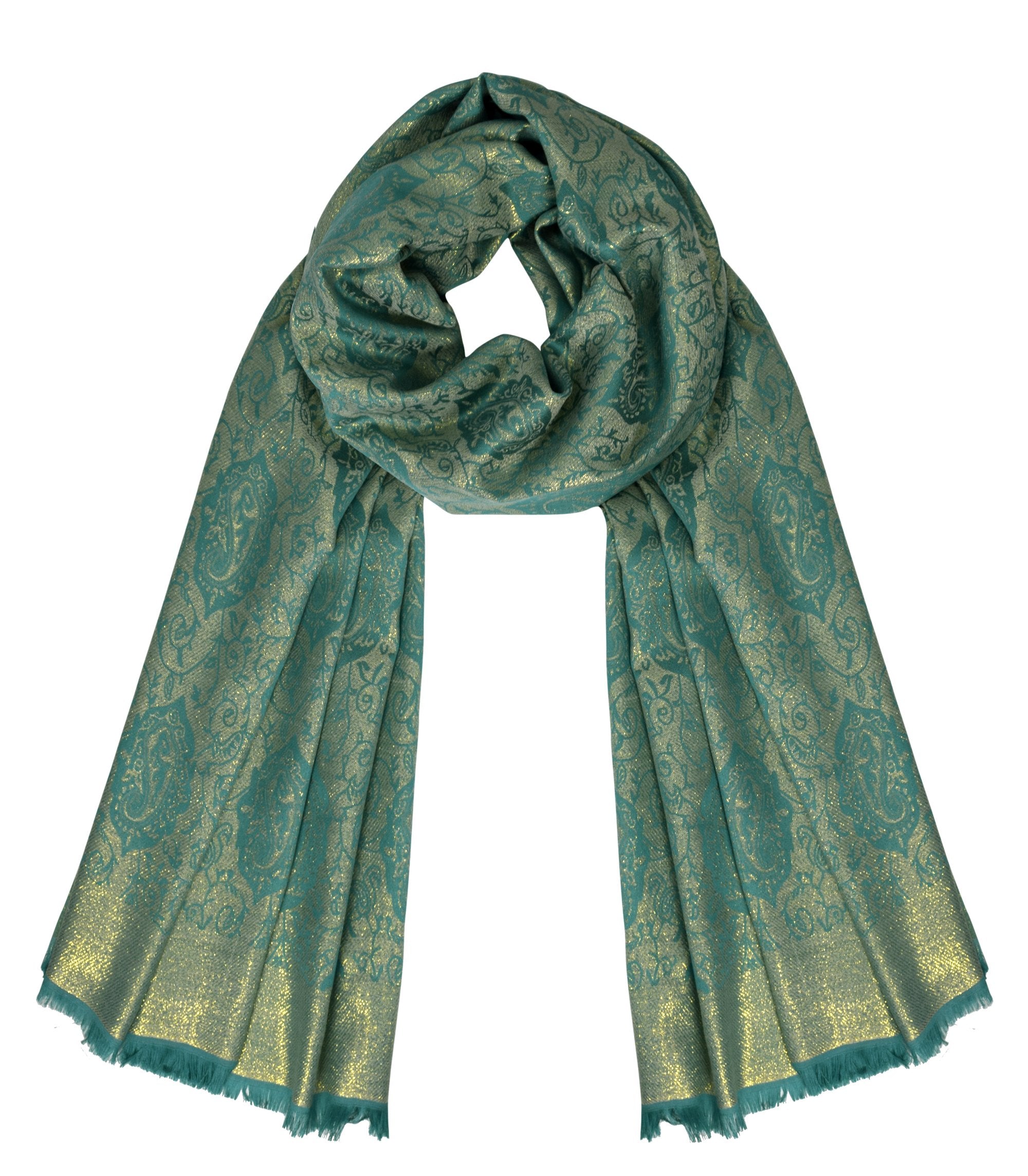 Stylish Reversible Metallic Paisley Shawl Wrap - Women's Fashion Pashmina Scarf for Evening Parties, Weddings & Special Occasions