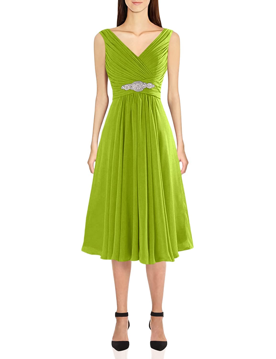 Elegant V-Neck Bridesmaid Dresses & Mother of The Bride Gowns - Beaded Short Evening Formal Dresses for Weddings, Parties & Special Occasions