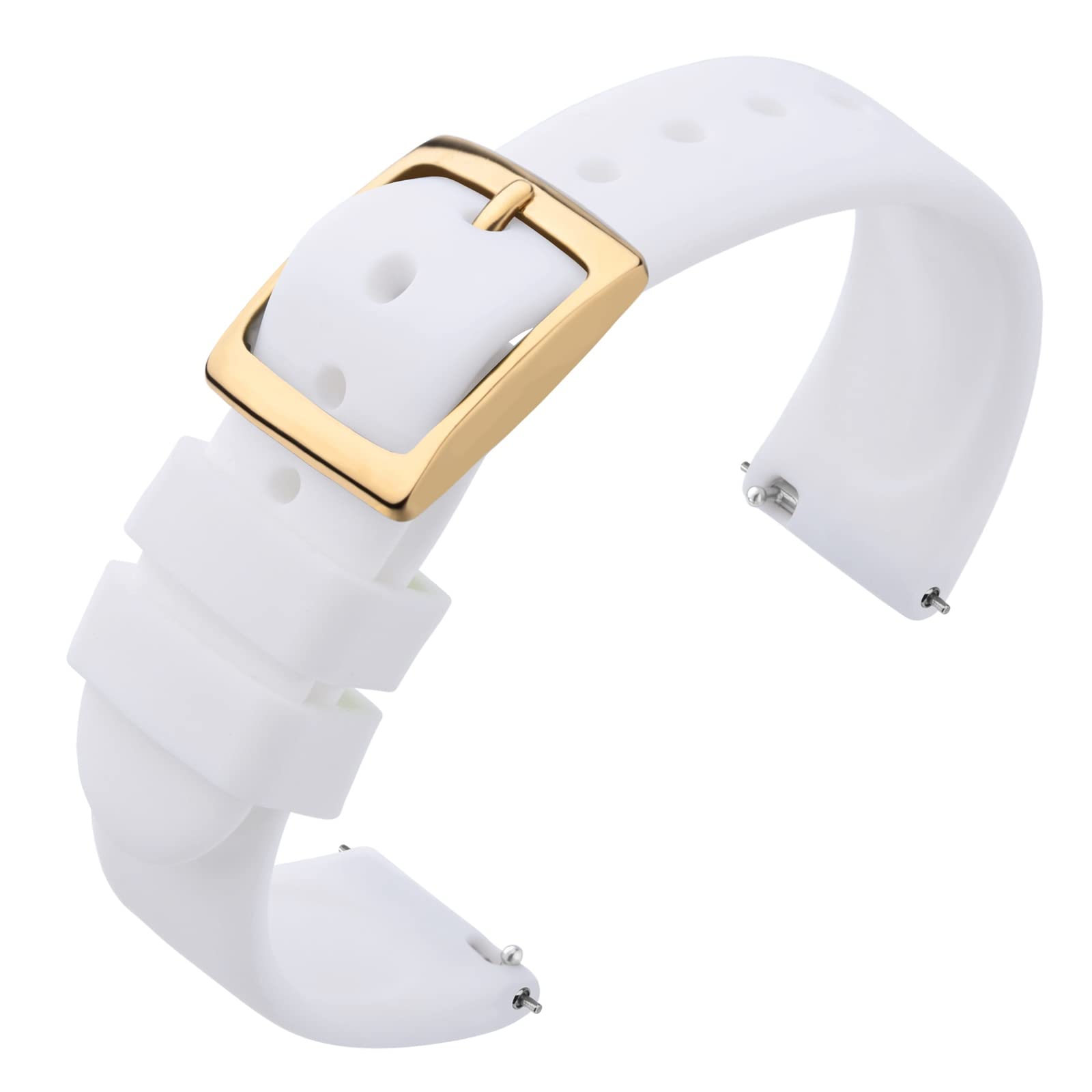 **ANNEFIT 18mm Quick Release Silicone Watch Band - Classic Gold Clasp, Durable Rubber Sport Strap (White) - Perfect for Running, Swimming & Everyday Wear**
