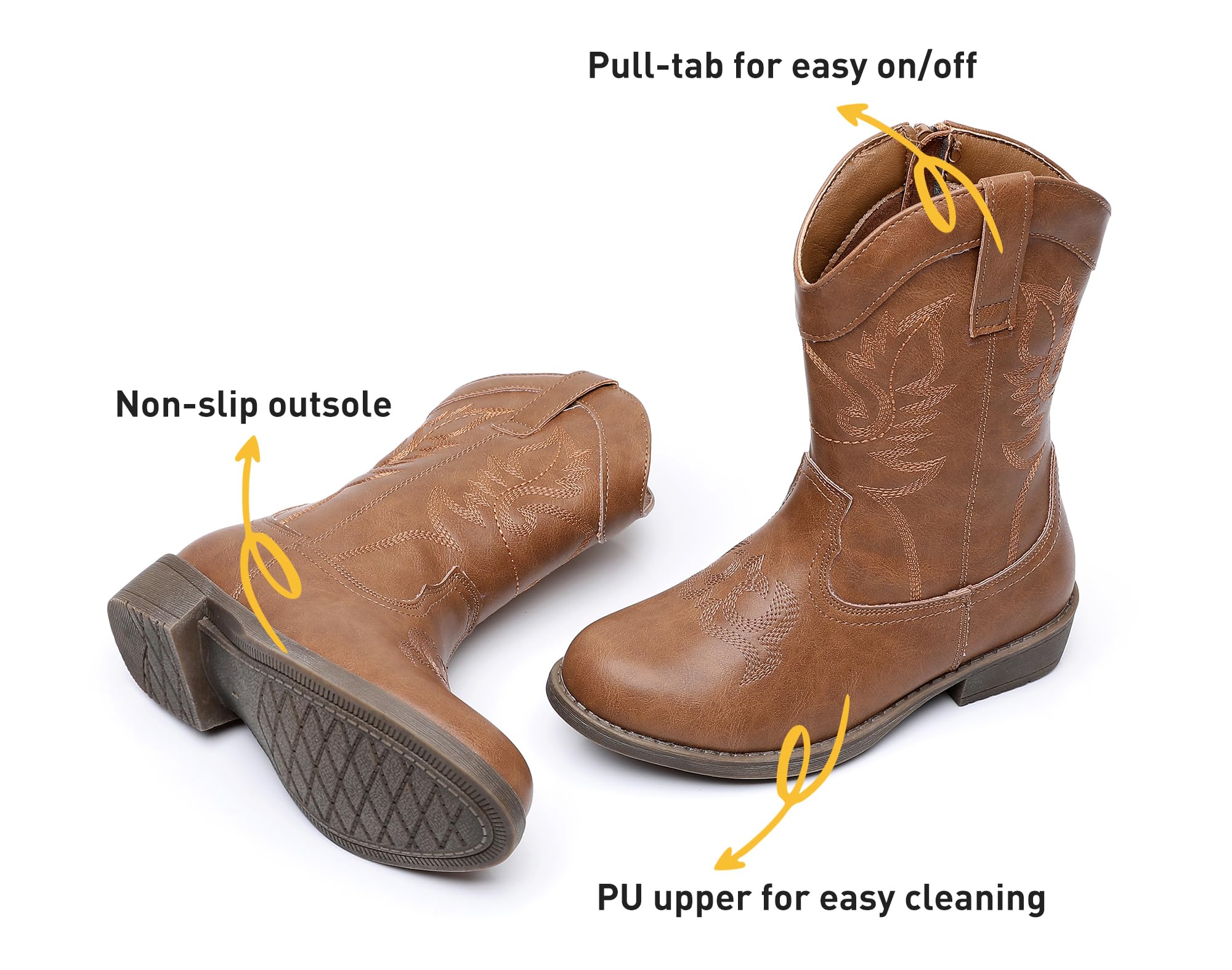 Blikcon Girls Cowboy Boots for Kids - Western Cowgirl Boots with Side Zipper for Toddler, Little & Big Kids | Perfect for Rodeo, Country Dance & Western Fashion Outfits
