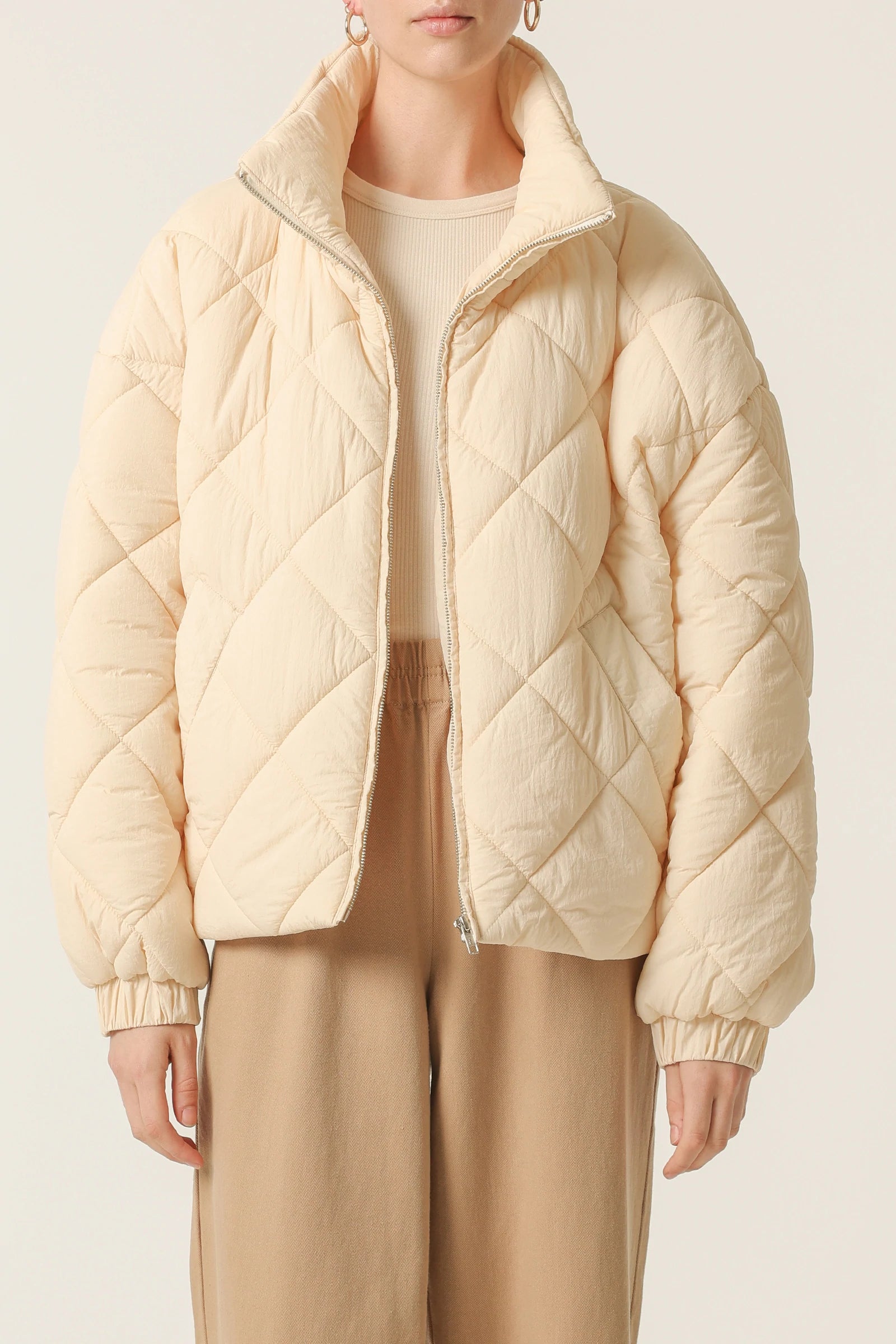 Asha Puffer Jacket - Women's Winter Coat, Warm Quilted Down Jacket in Wheat Color for Outdoor Activities and Cold Weather
