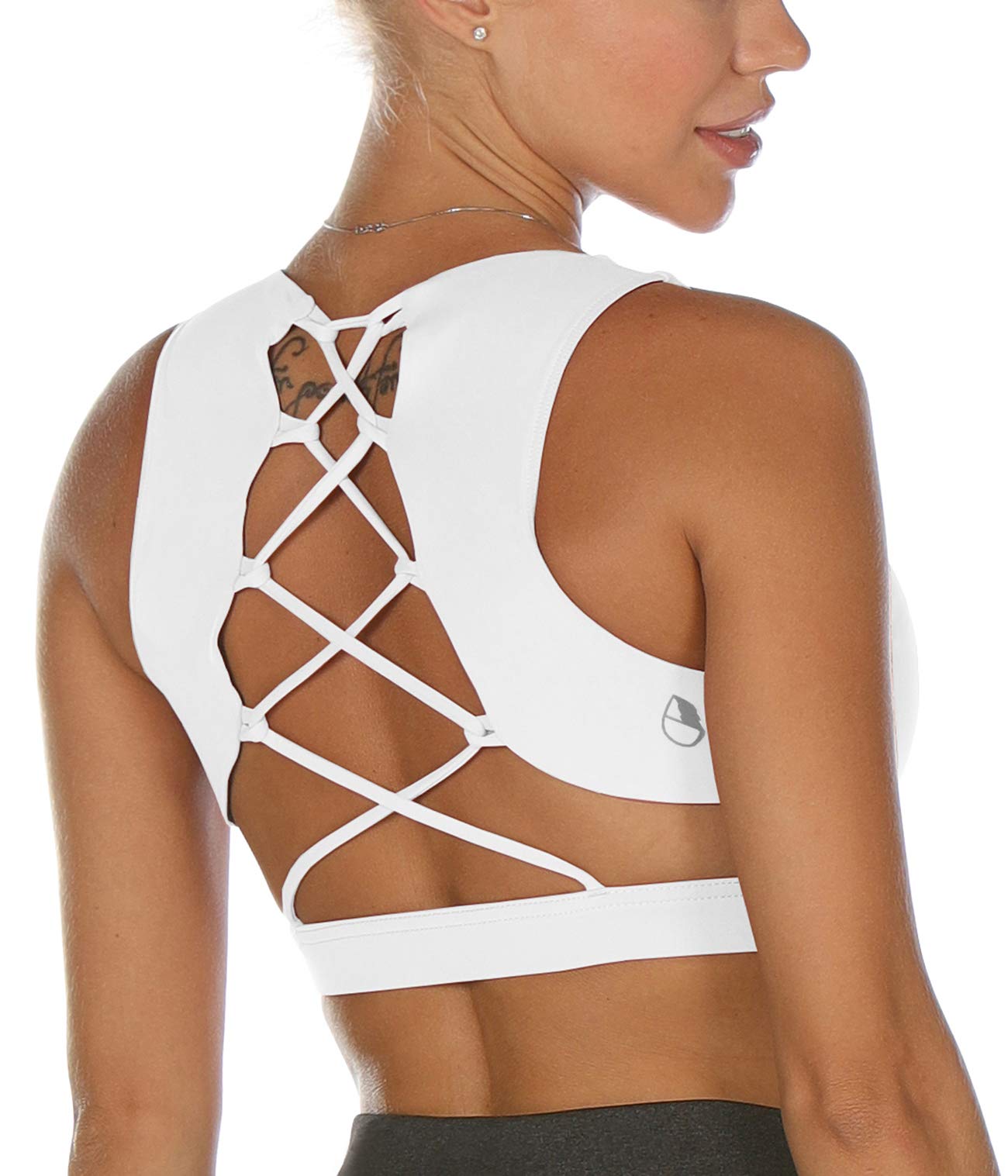 Icyzone Women's Strappy Sports Bra - Supportive High-Impact Workout Top with Removable Pads for Gym, Yoga & Running | Breathable Comfort for Active Lifestyles