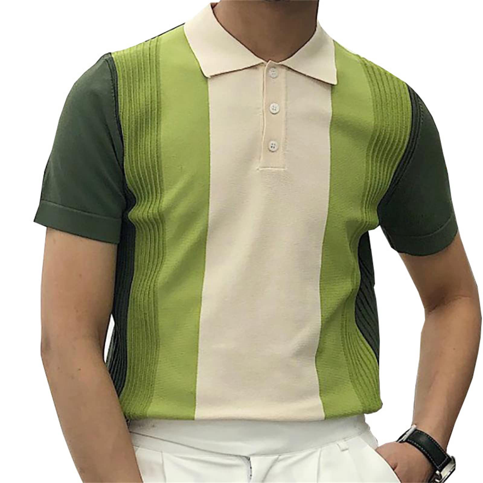 Men's Color Block Golf Shirts - Striped Vintage Polo T-Shirts for Golf & Tennis - Breathable Performance Shirt for Sports & Casual Wear