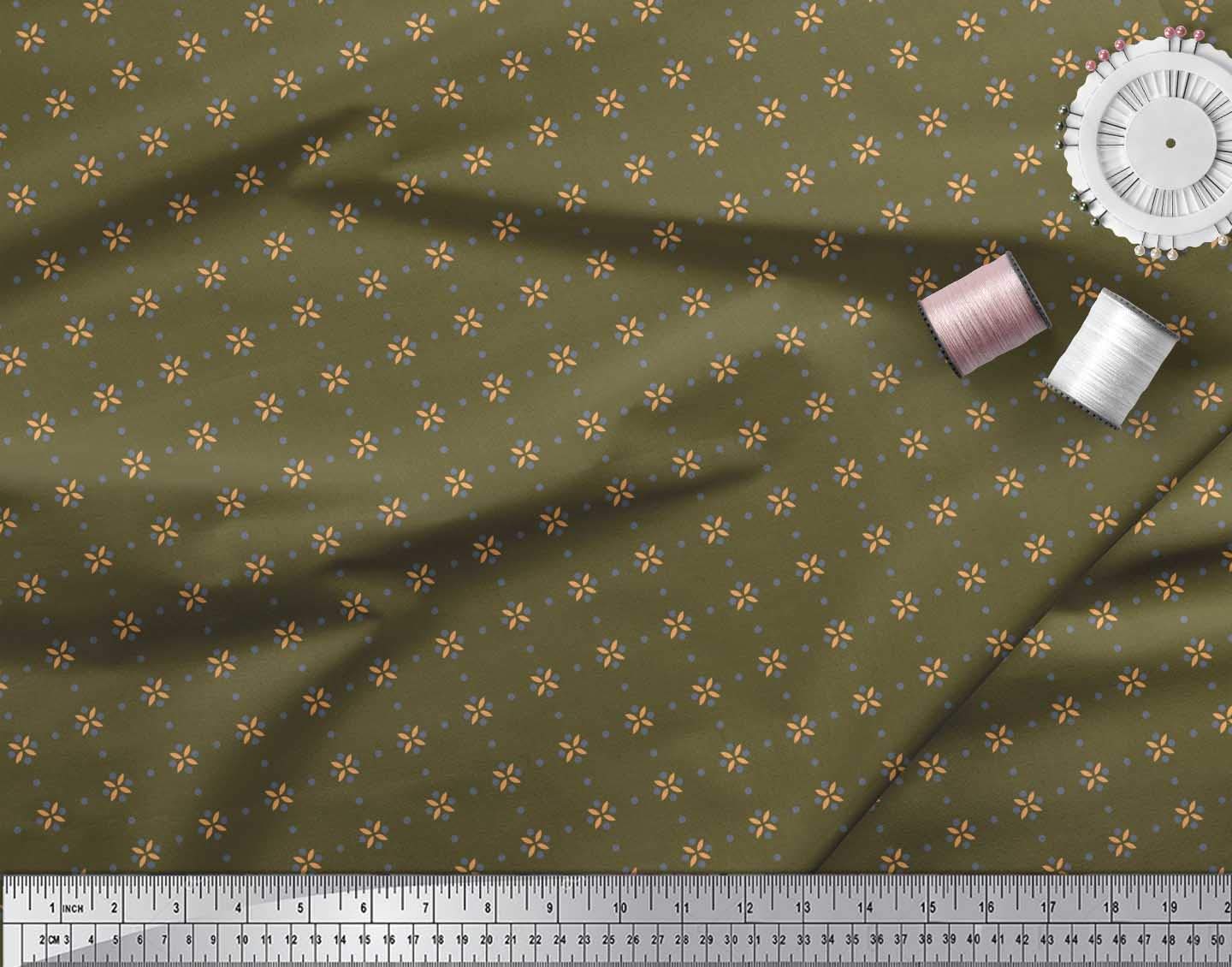 Soimoi Moss Georgette Brown Fabric by The Yard - 42 Inch Wide Dot & Floral Print Chiffon Material for Dresses, Scarves & DIY Crafts - Lightweight Soft Fabric for Women's Fashion & Home Decor