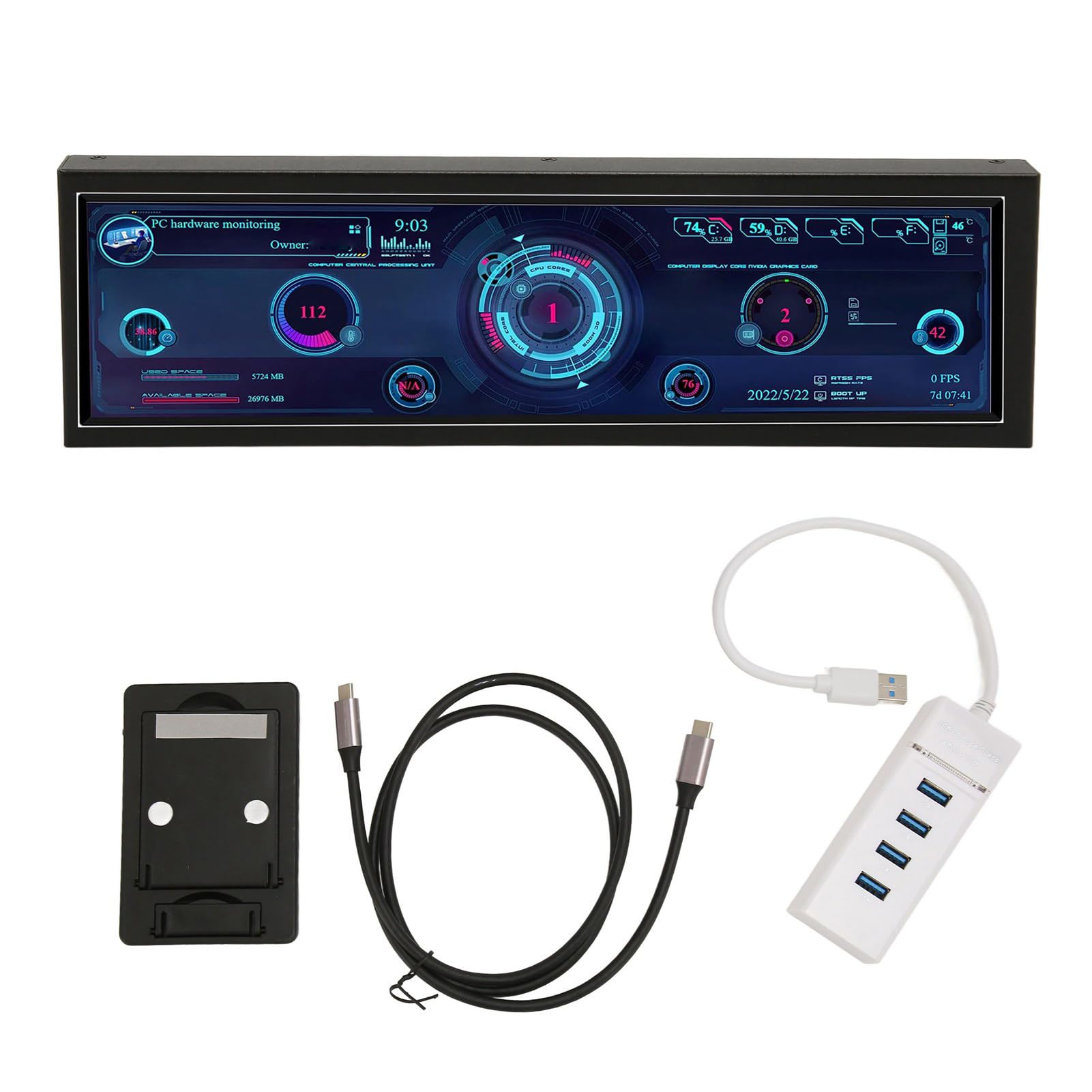 8.8 Inch Zunate Computer Temperature Monitor - USB-C Second Display with Customizable Layout, Eye Protection & Metal Shell for Desktop PC (Touch Screen) - Perfect for Gaming, Office Work & System Monitoring