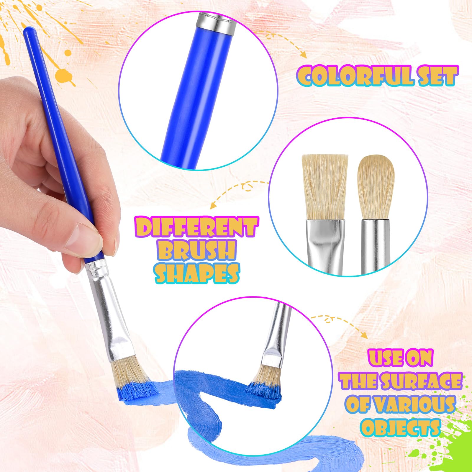 22 Pcs Kids Paint Brush Set - Round & Flat Brushes for Toddlers & Preschoolers - Easy Grip & Washable for Acrylic, Oil & Watercolor Painting - Perfect for Art Class, DIY Projects & Home Crafting