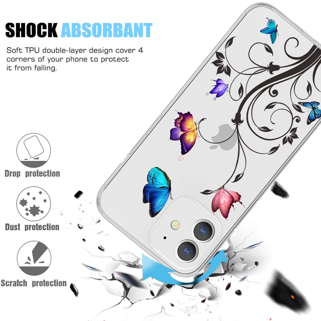 **iPhone 12 Mini Case for Girls & Women - Soft Clear TPU Shockproof Protective Cover (5.4 inch) with Butterfly Design | Slim Fit, Scratch-Resistant, Drop Protection | Perfect for Everyday Use, Work & Travel**