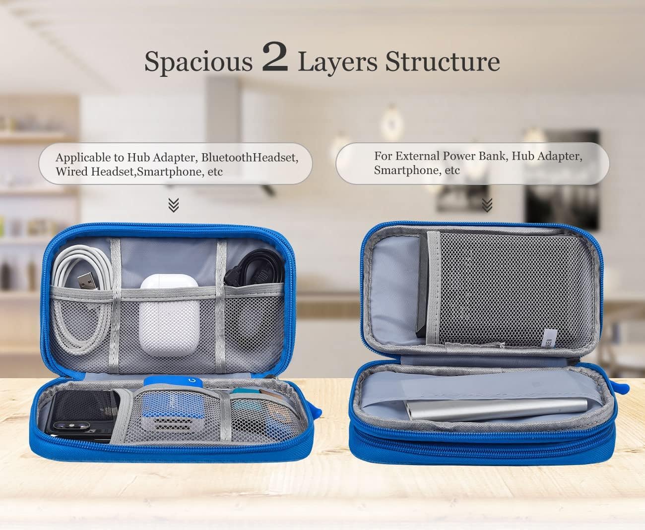 Electronics Accessories Organizer Pouch - Waterproof Travel Cable Organizer Case for Charger, SD Card, USB Drive, Business & Vacation Gadgets - Perfect for Office, Commuting & Airplane Travel (Blue)