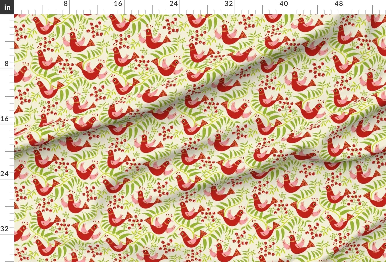 Birds Berries Blooms Holiday Christmas Printed Minky Fabric Fat Quarter - Soft Plush Fabric for Sewing Baby Blankets, Quilts, and DIY Projects - Perfect for Holiday Decor, Home Decor, and Gift Making
