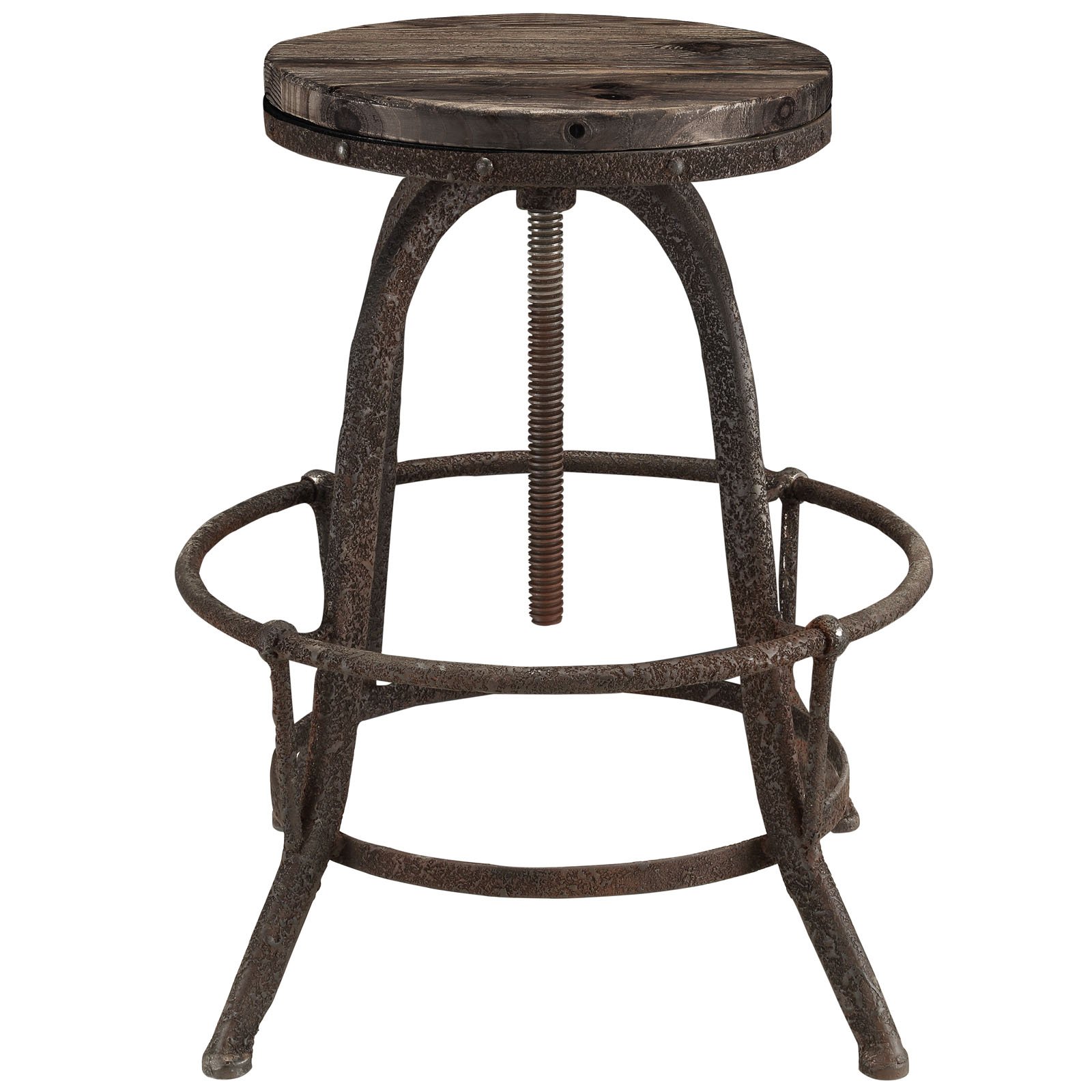 Rustic Farmhouse Pine Wood & Cast Iron Bar Stools - Backless Counter Height Stools for Kitchen Island, Breakfast Bar & Pub - Brown Wooden Stools Set of 2