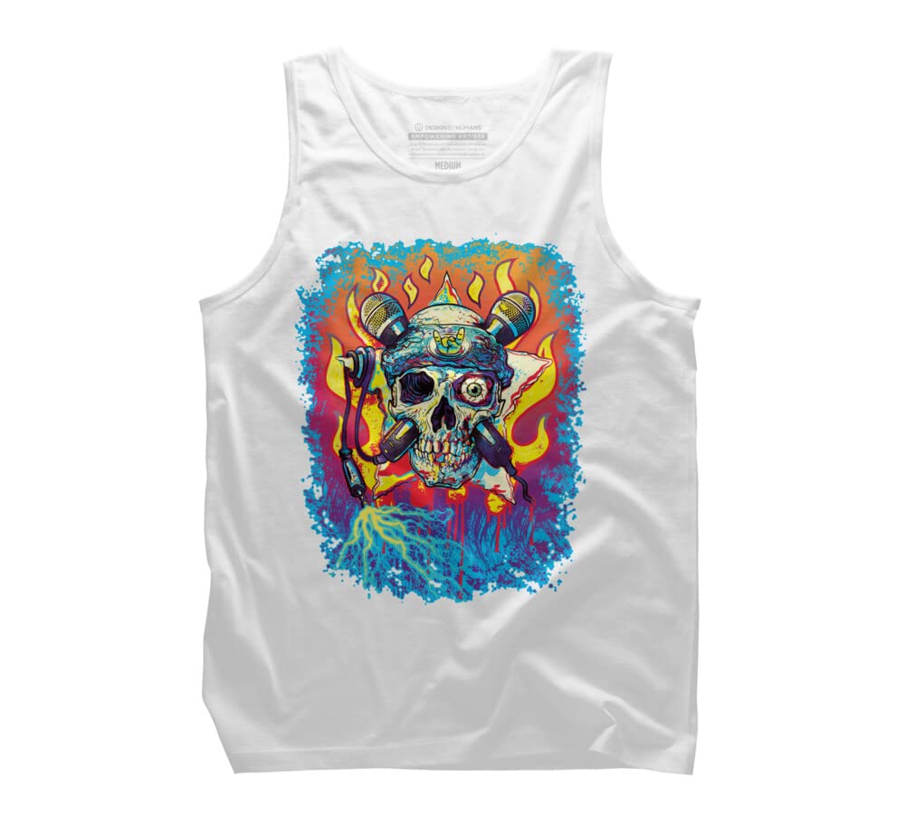 Vintage Rock 'n' Roll Skull & Crossbones Microphone Graphic Men's Tank Top - MudgeStudios Design - Perfect for Concerts, Music Festivals & Casual Wear